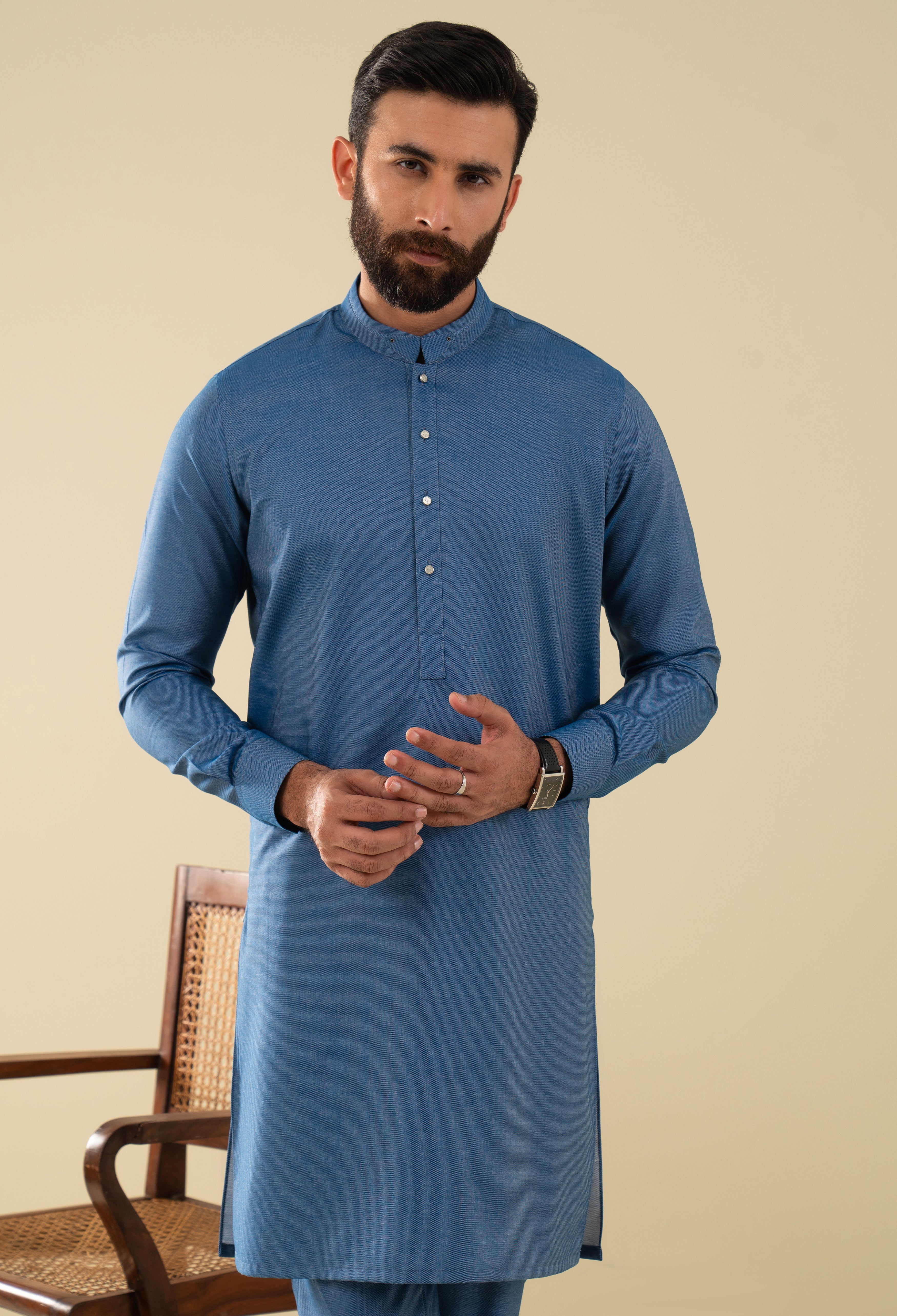 Ink Blue Detailing Kurta Pajama