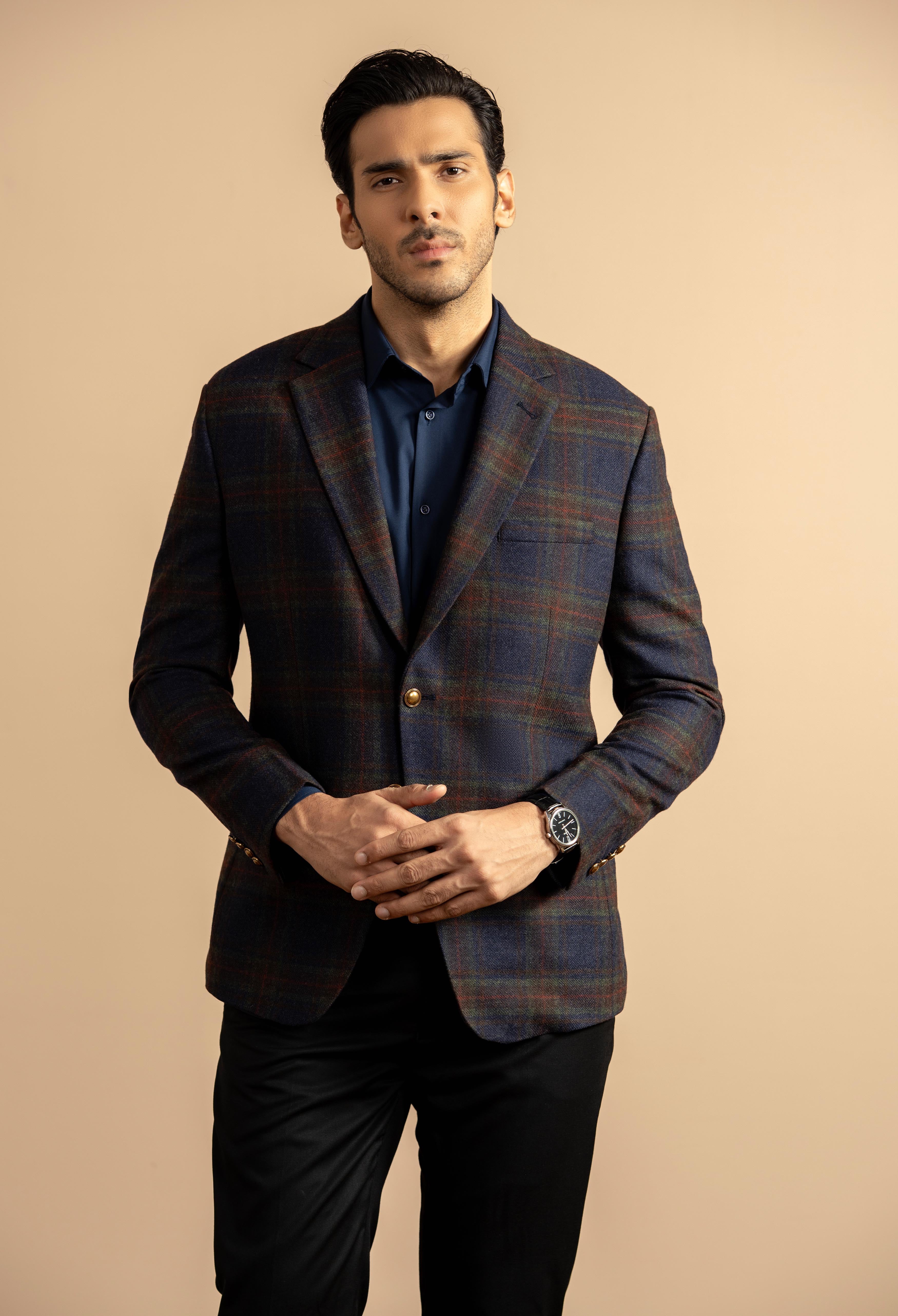 Deep Ocean Green Self Check Tweed Blazer