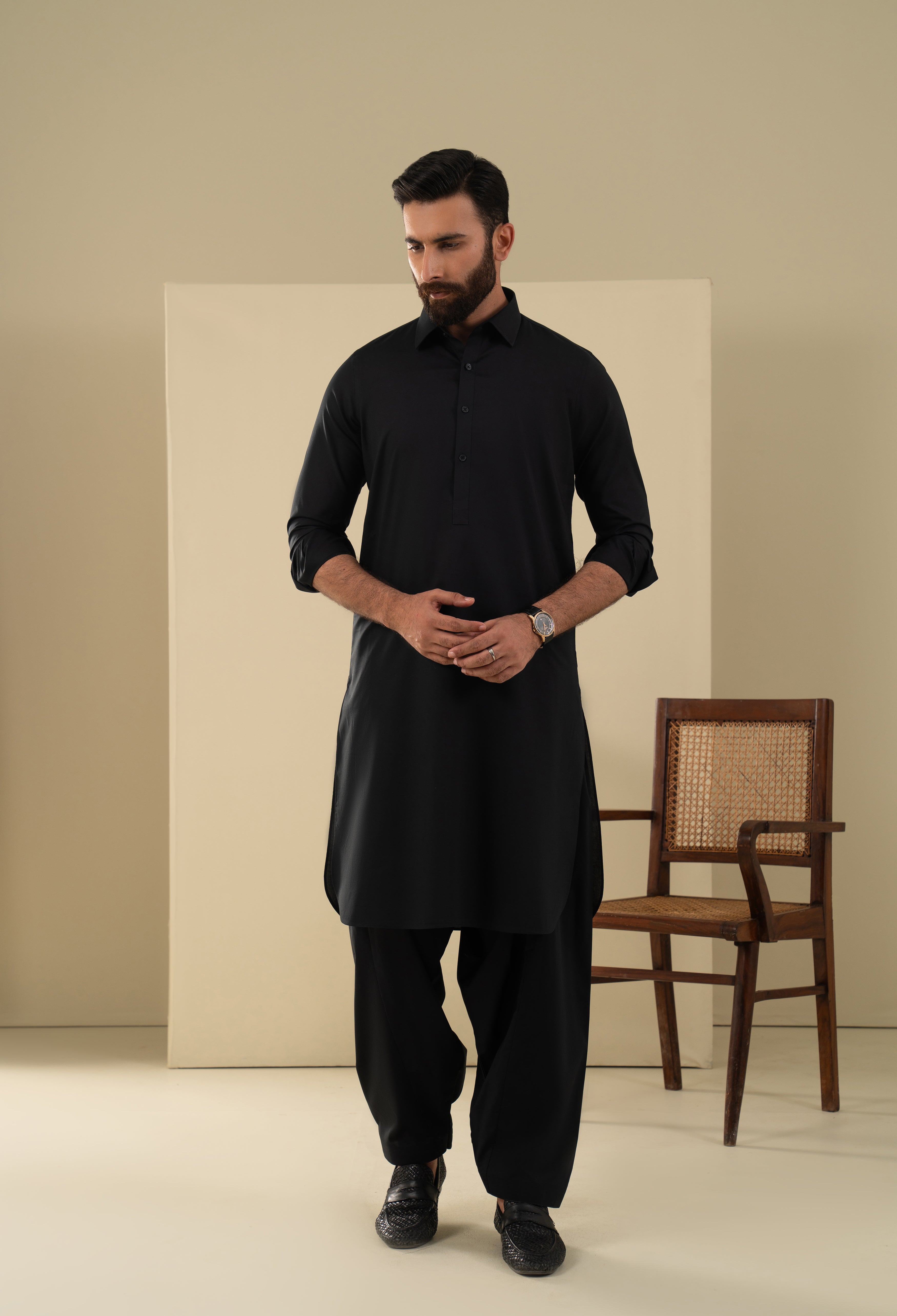 Ink Black Plain Kameez Shalwar