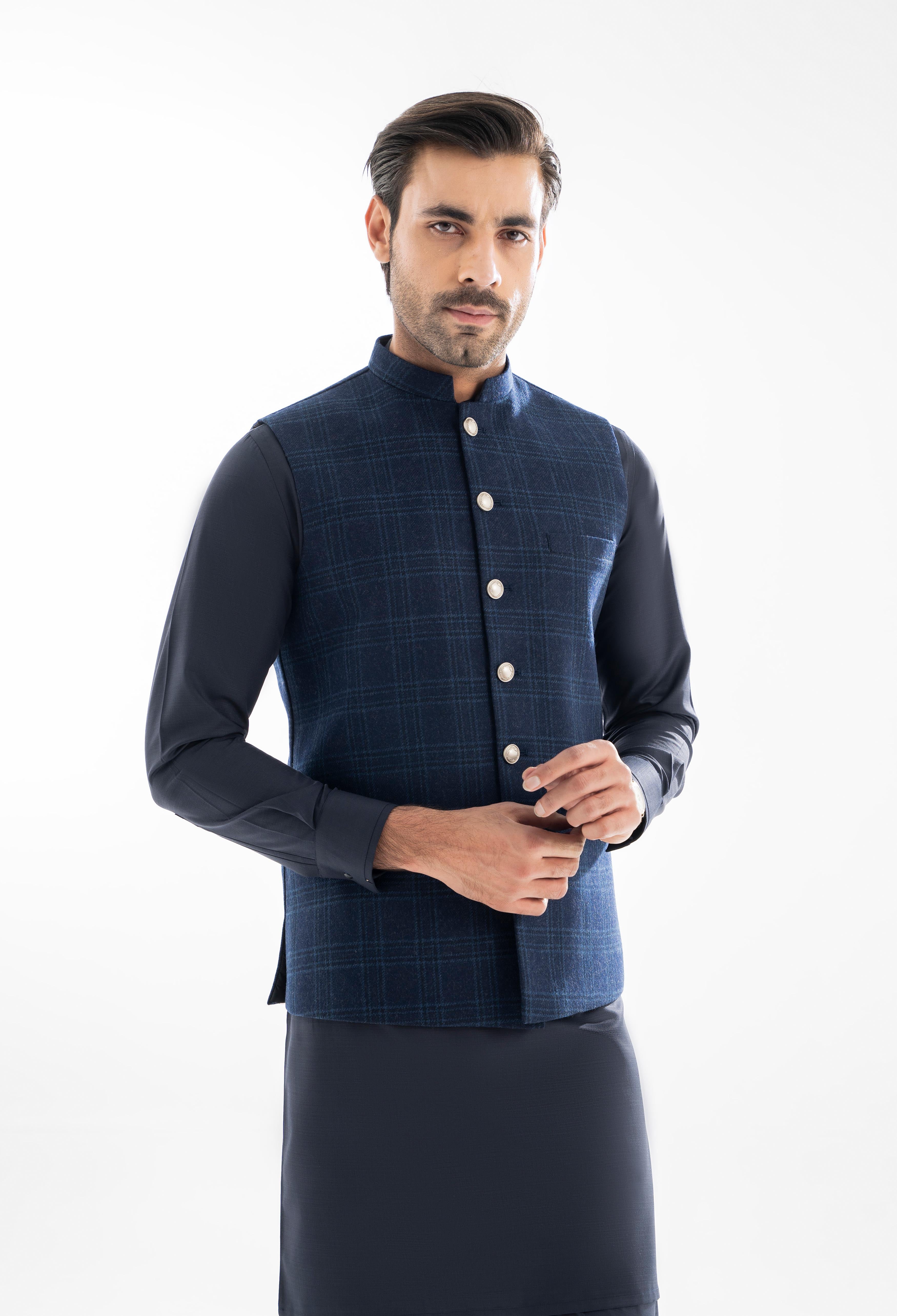 Dark Blue Tweed Waistcoat