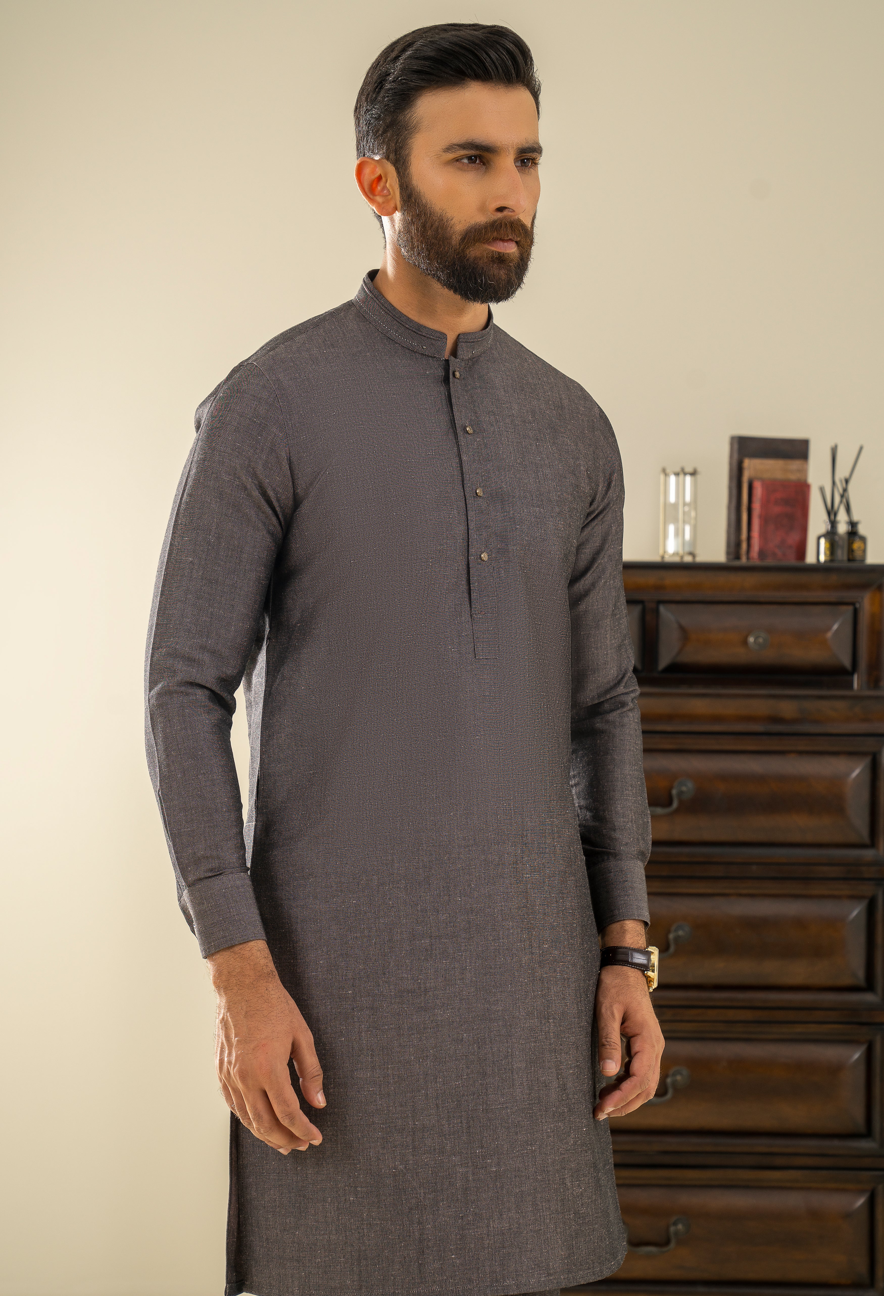 Choco Brown Detailing Kurta Pajama