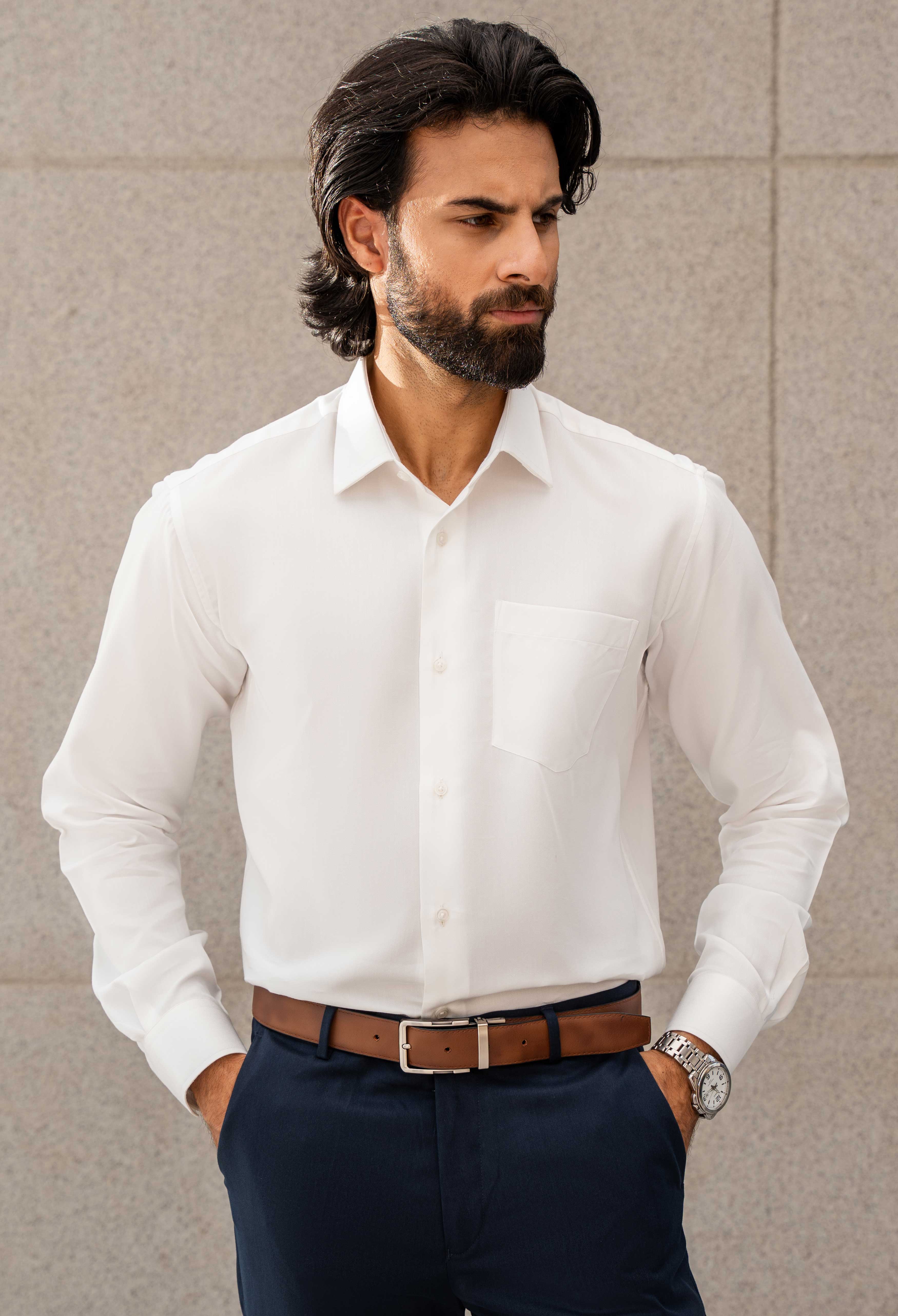 Cotton White Dobby Textured Formal Shirt (FSH-000103)