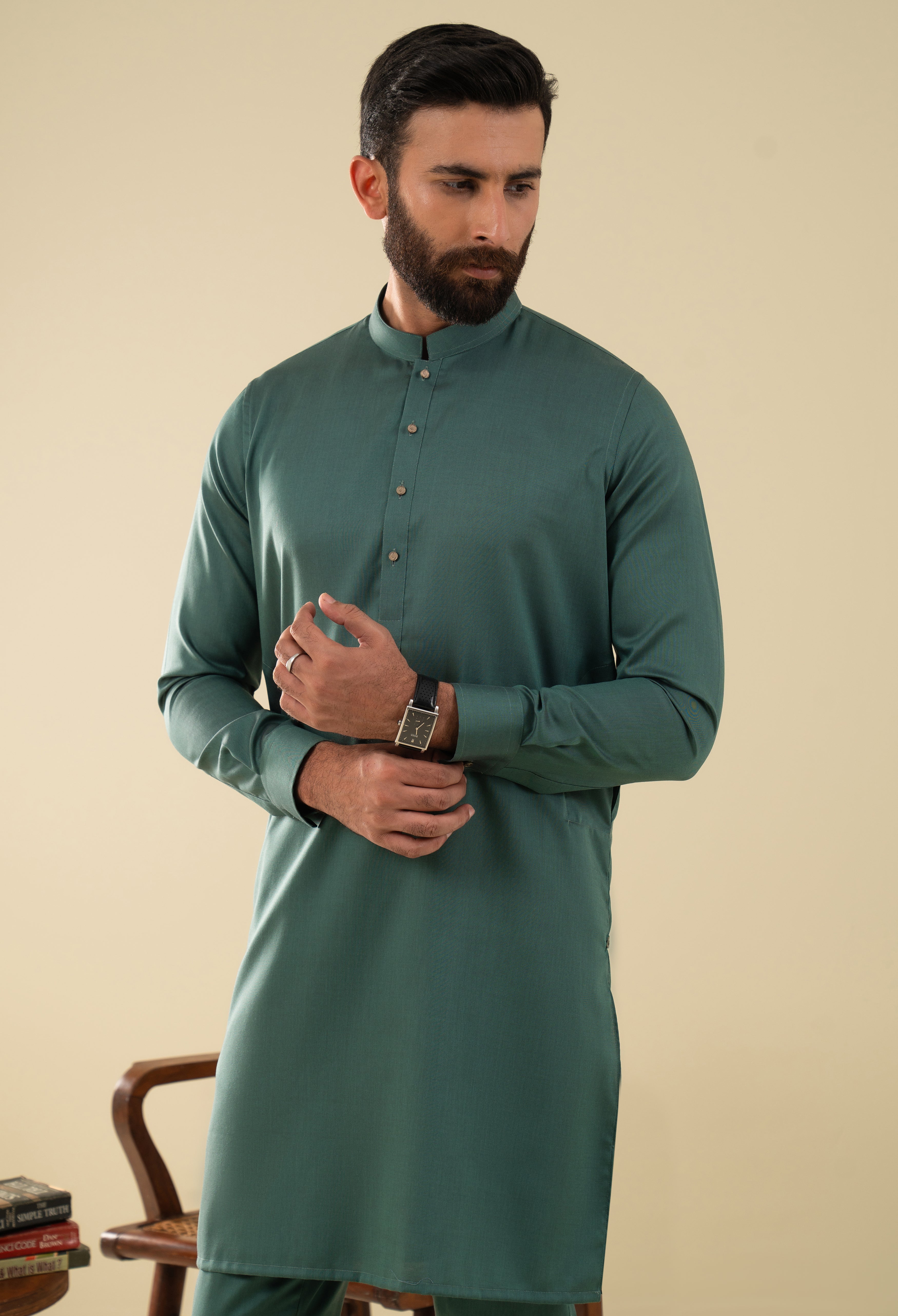 Hunter Green Plain Kurta Pajama