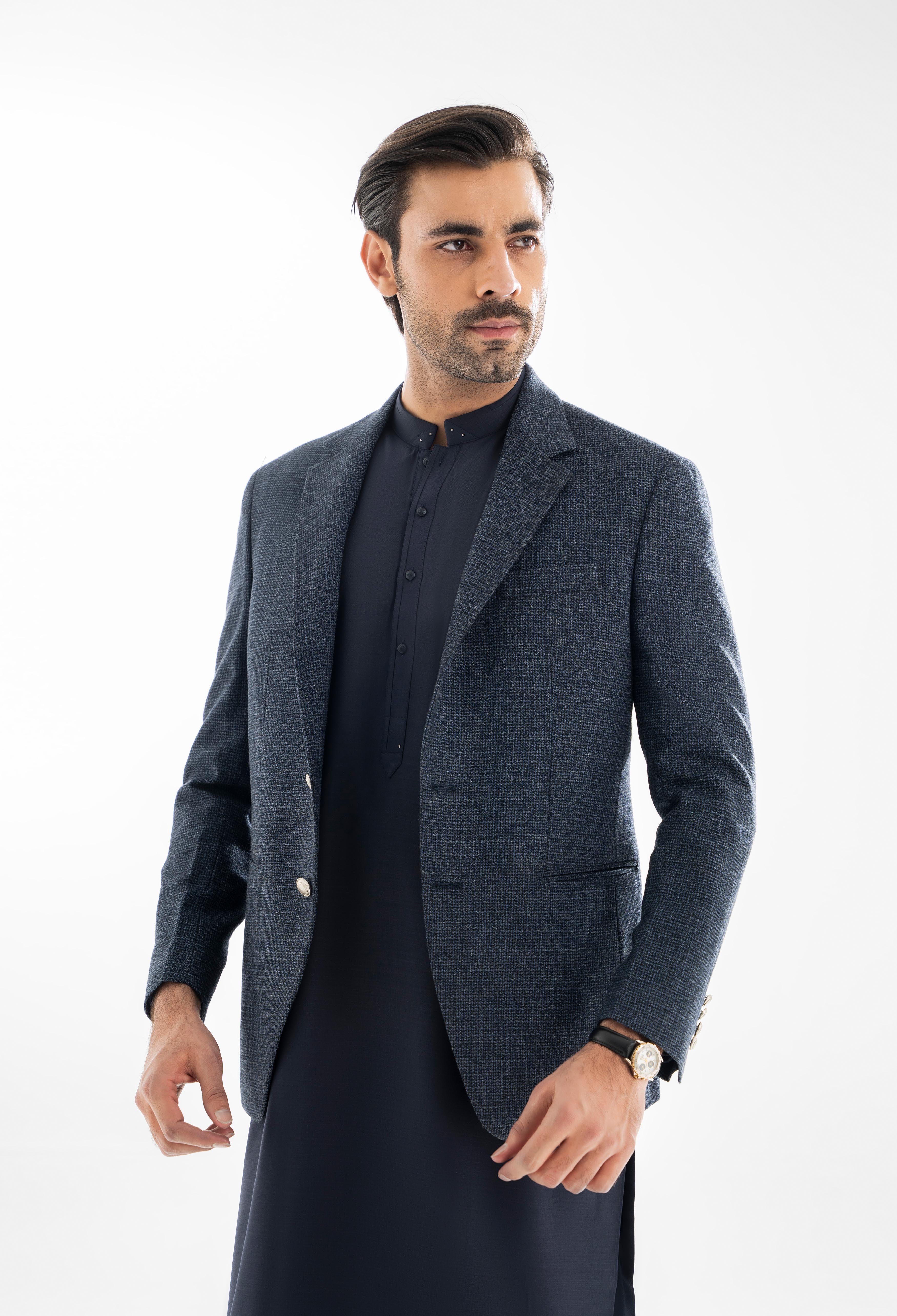 Navy Blue Tweed Blazer