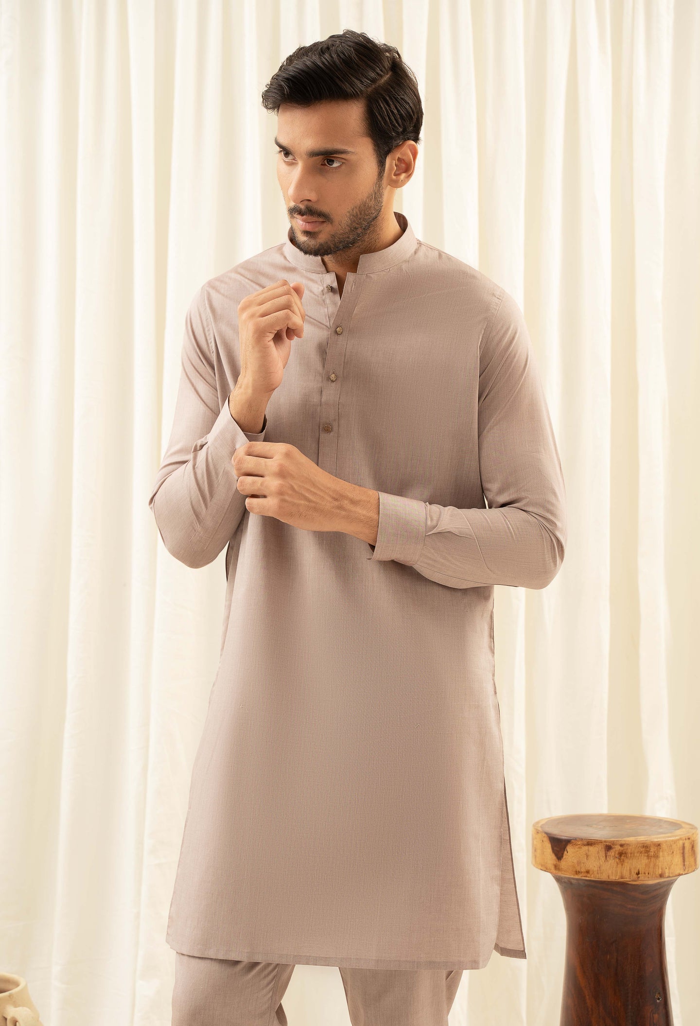 Ash Brown Cotton Kurta Pajama (GPS-000122)