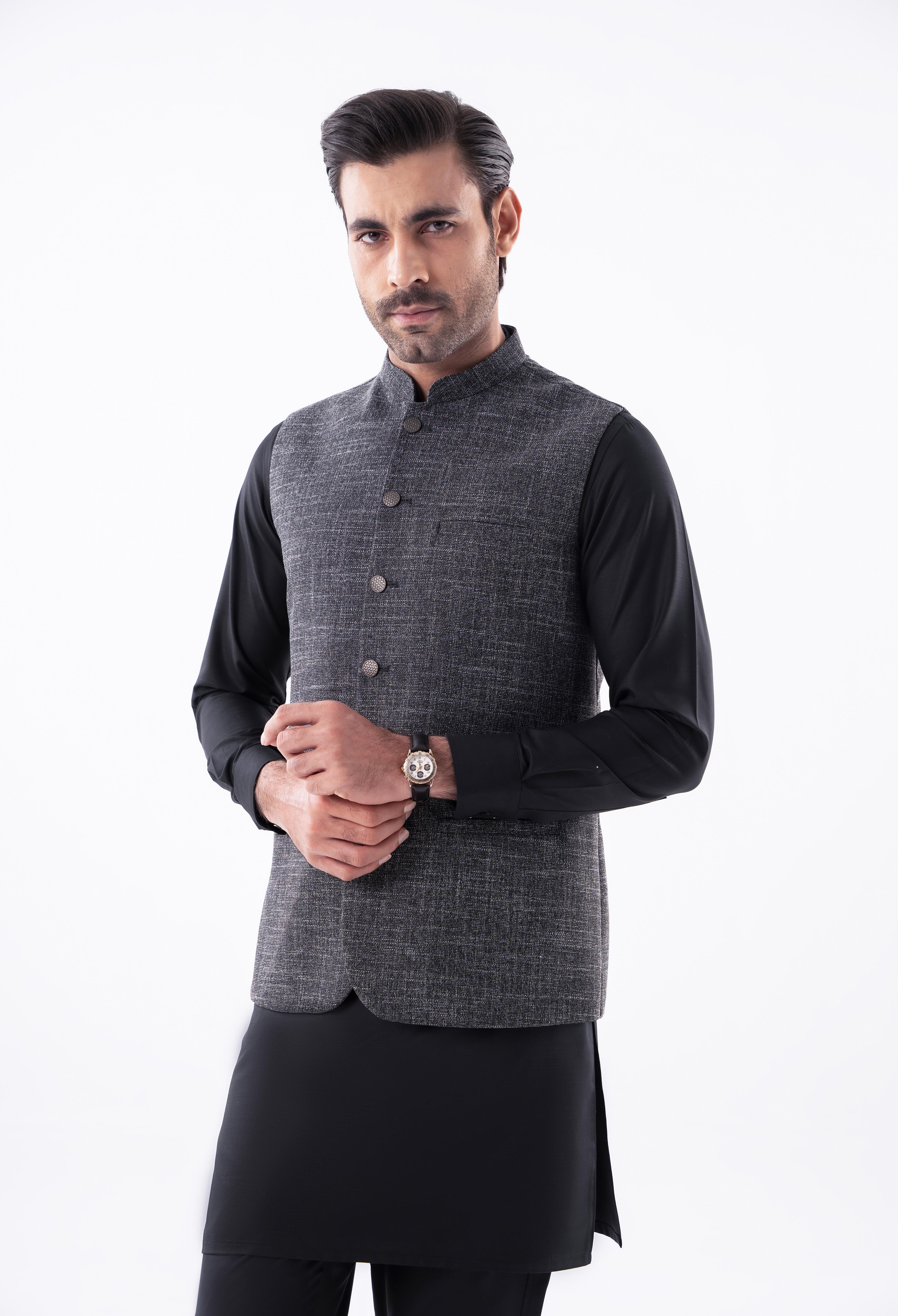 Charcoal Black Plain Waistcoat