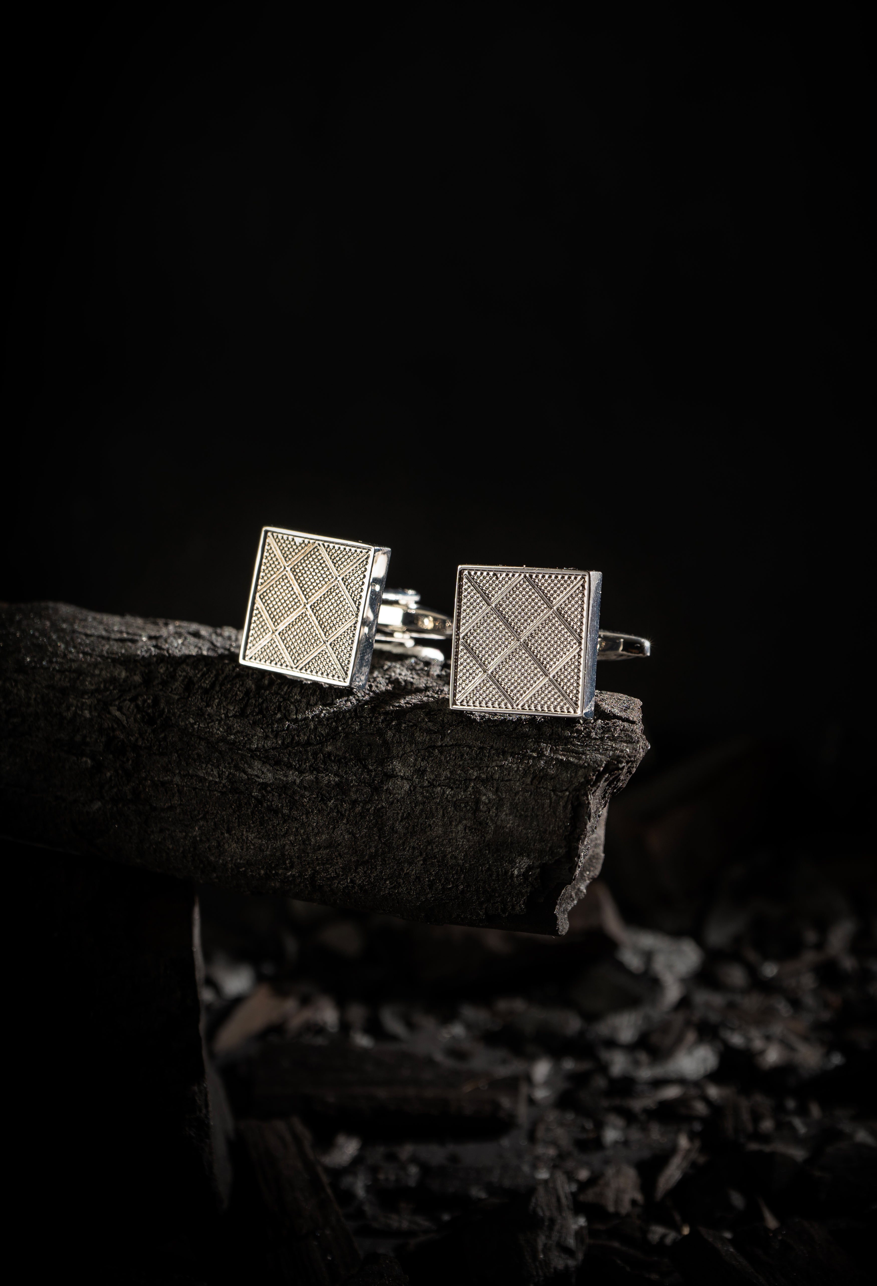 Silver Grey Diamond Square Cufflink (CFL-000044)