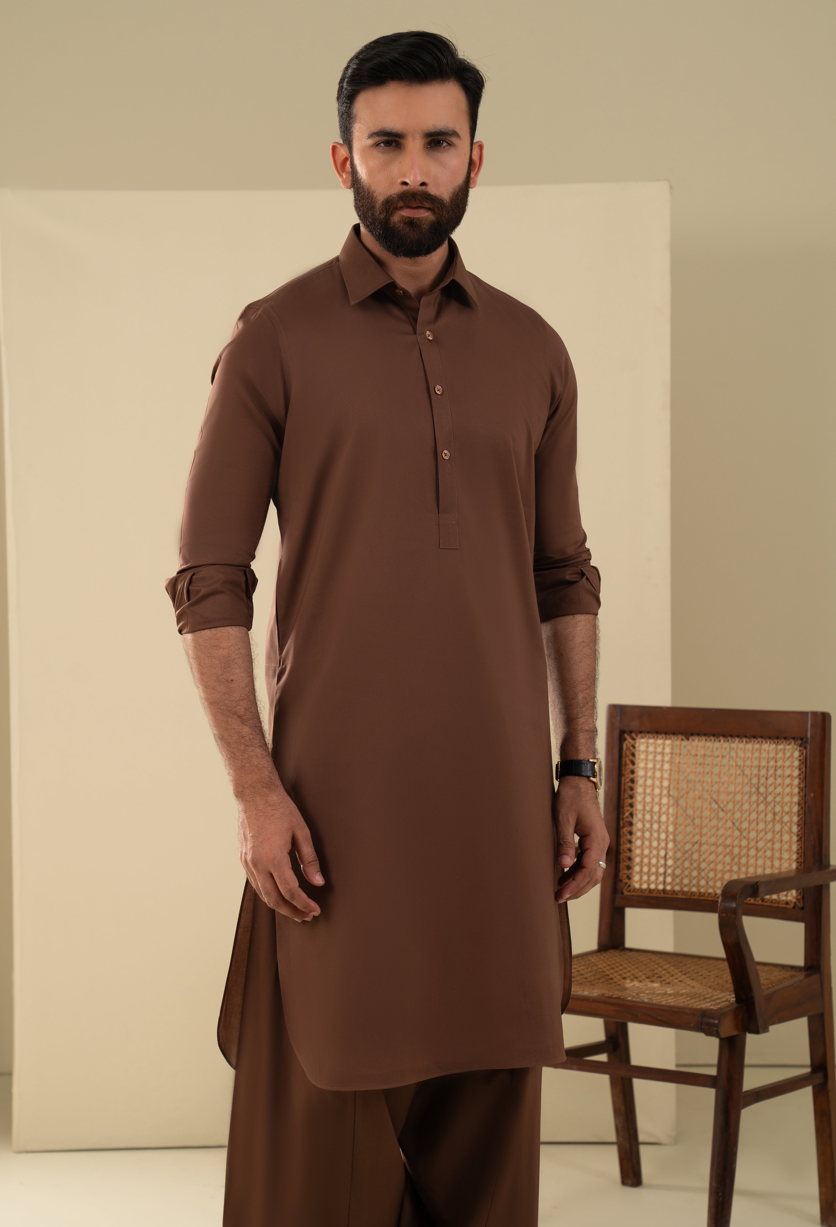 Almond Brown Plain Kameez Shalwar