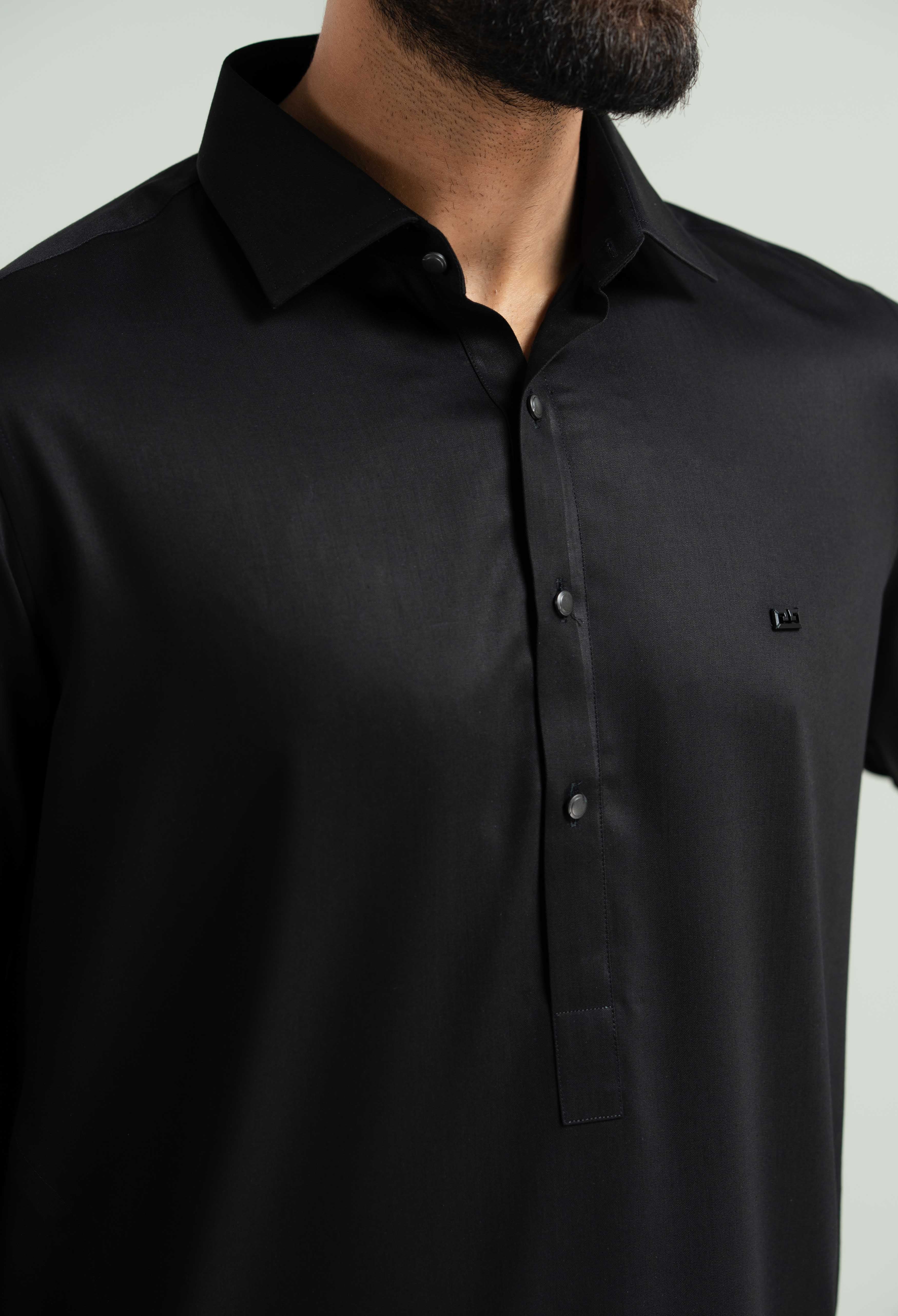 Jet Black Blended Kameez Shalwar