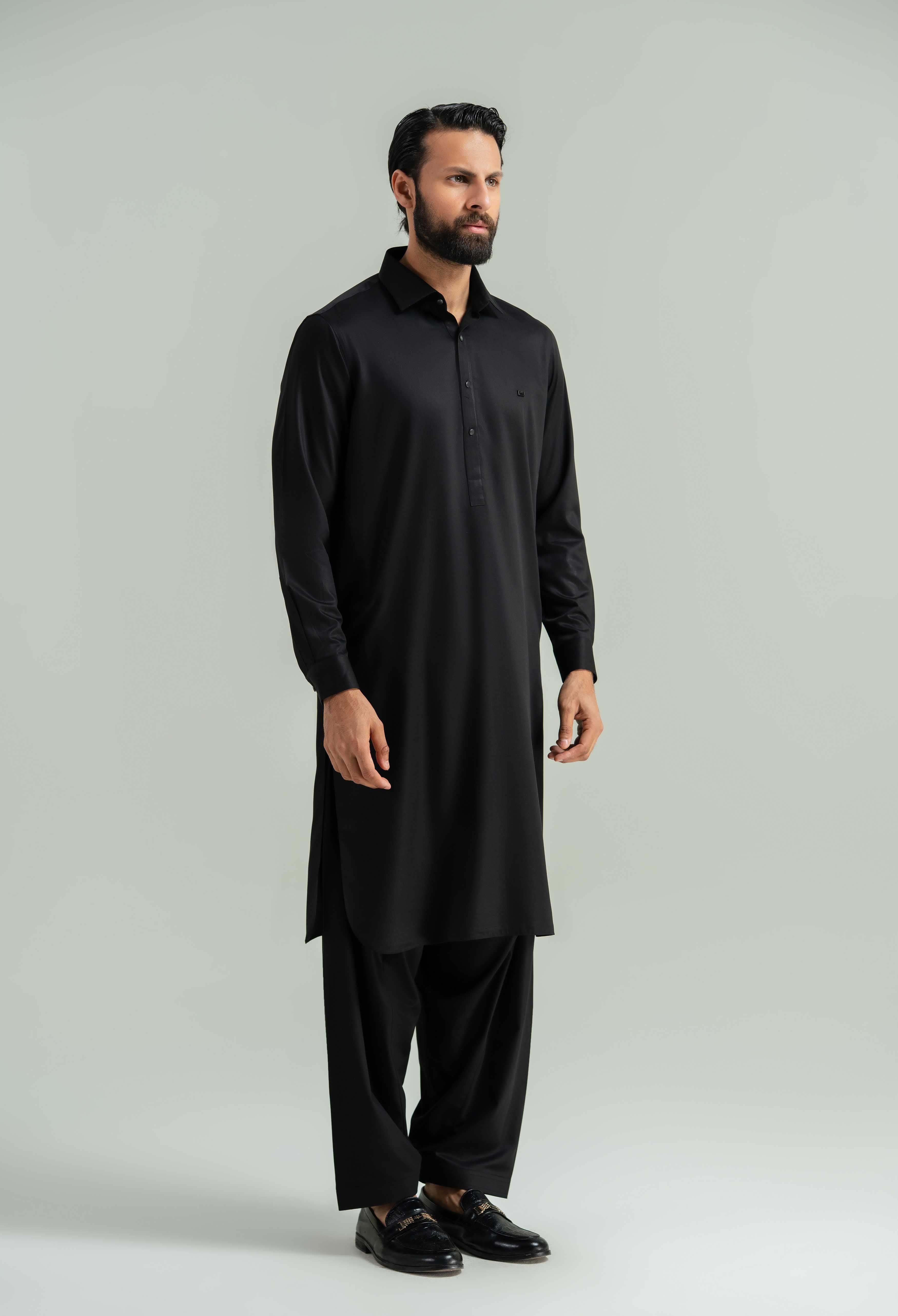 Jet Black Blended Kameez Shalwar