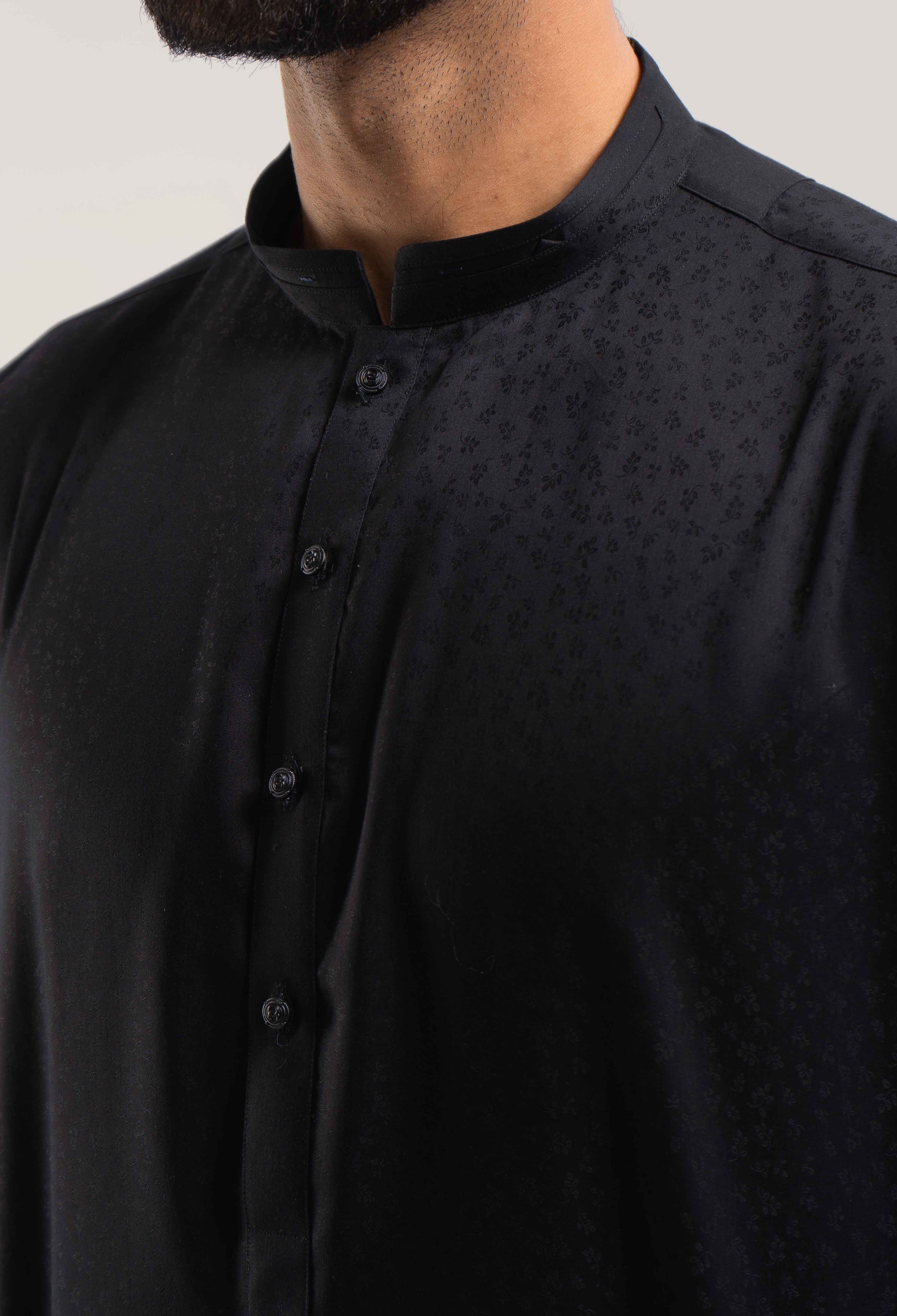 Jet Black Cotton Kameez Shalwar