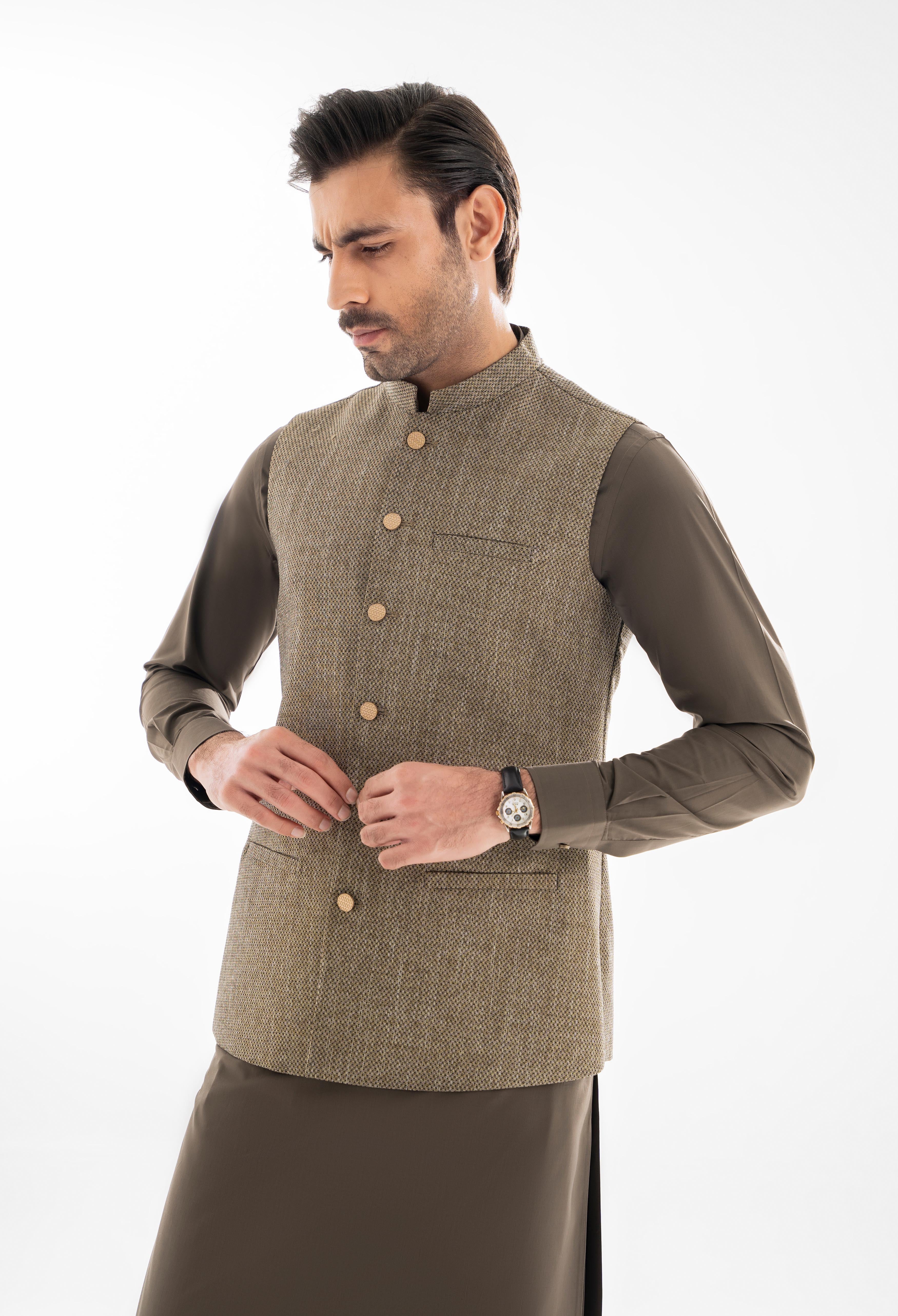 Ash Beige Plain Waistcoat