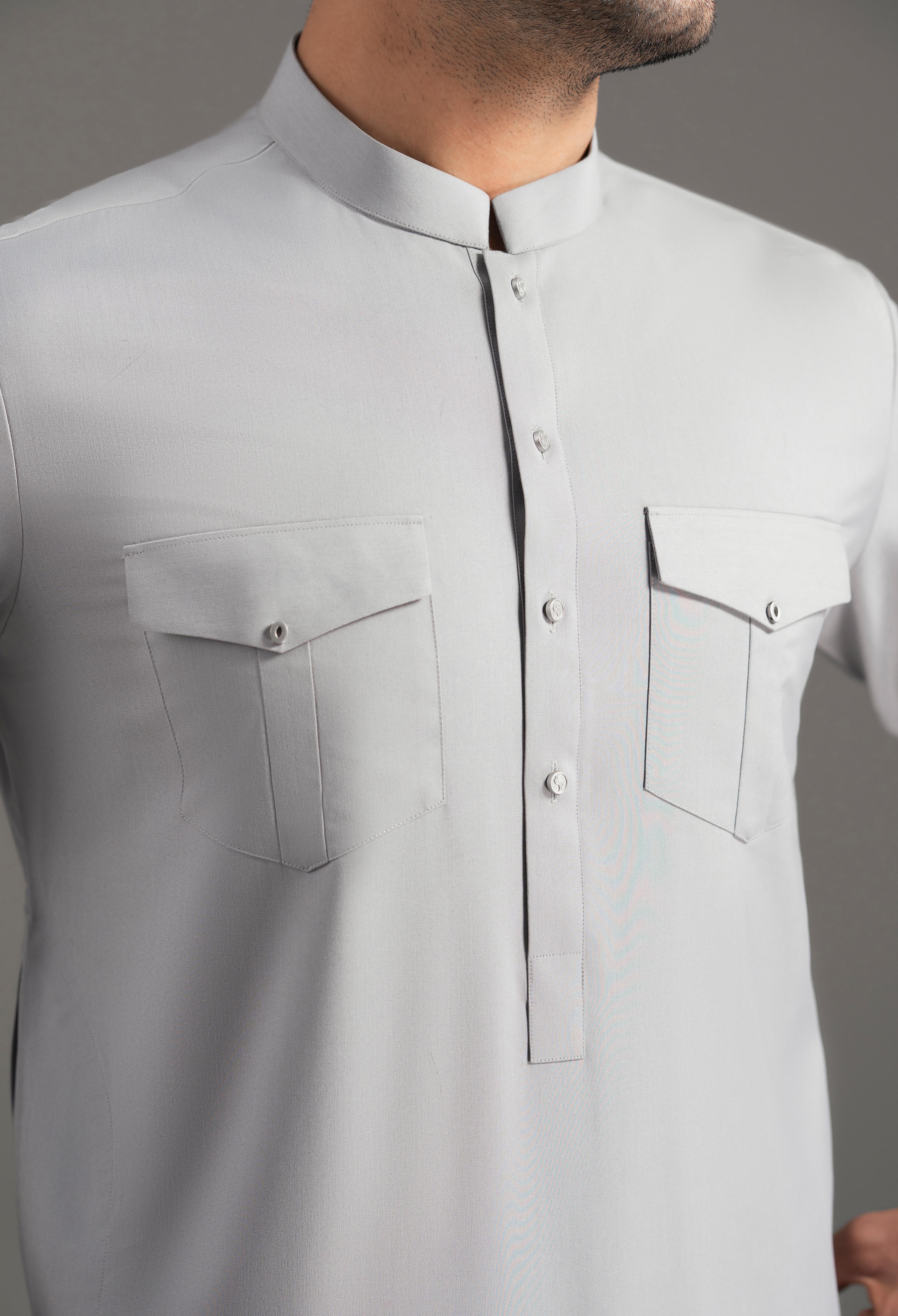 Fossil Grey Blended Kurta Pajama