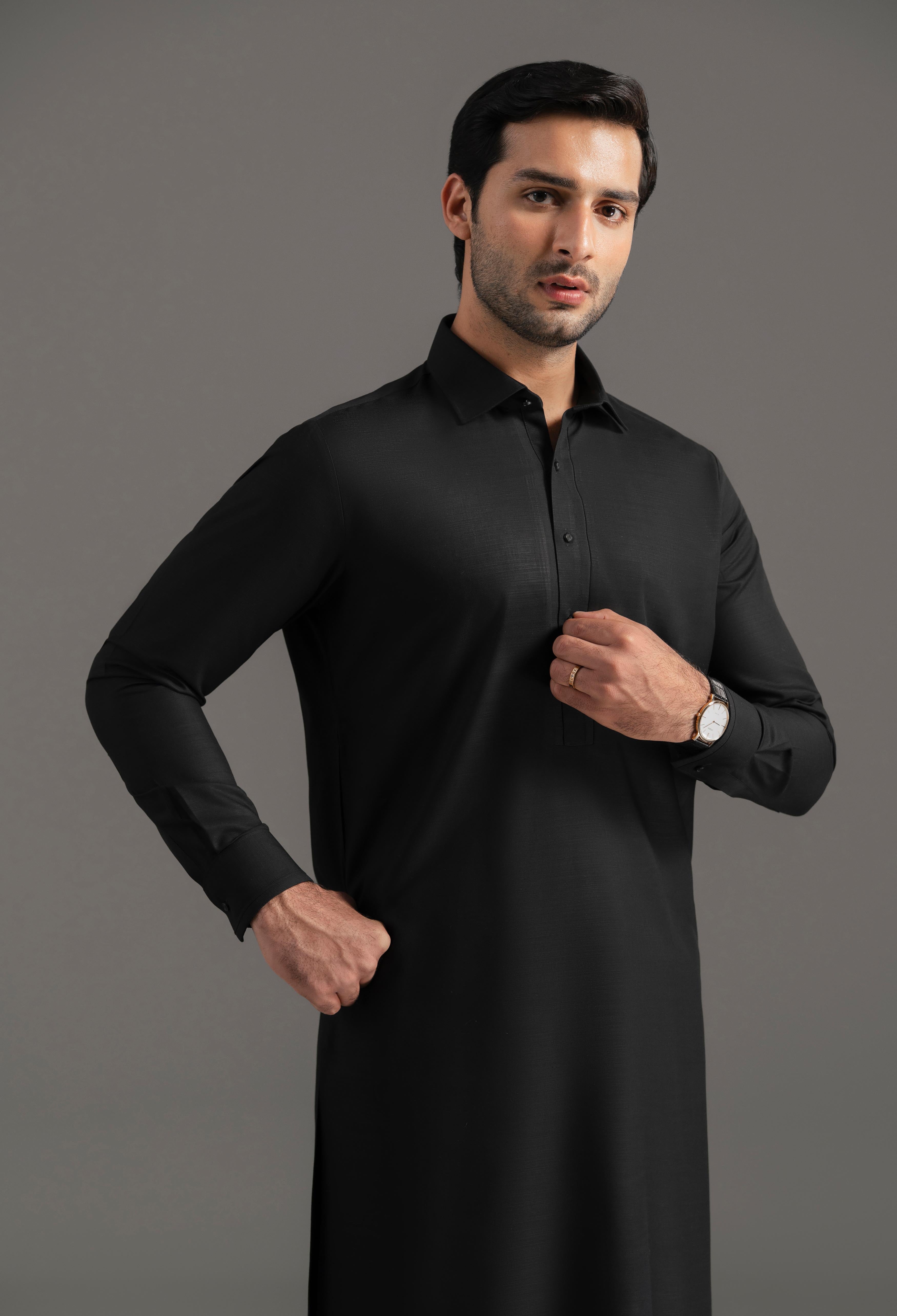 Jet Black Blended Kameez Shalwar