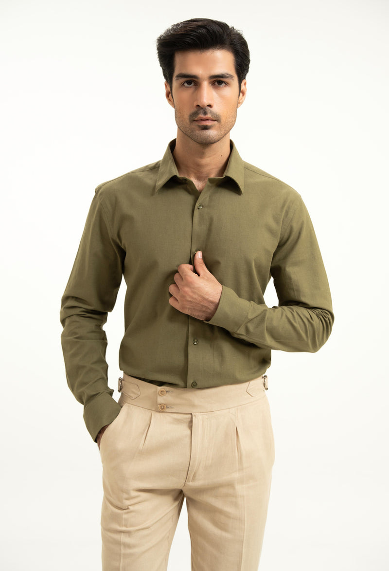 Olive Green Linen Shirt