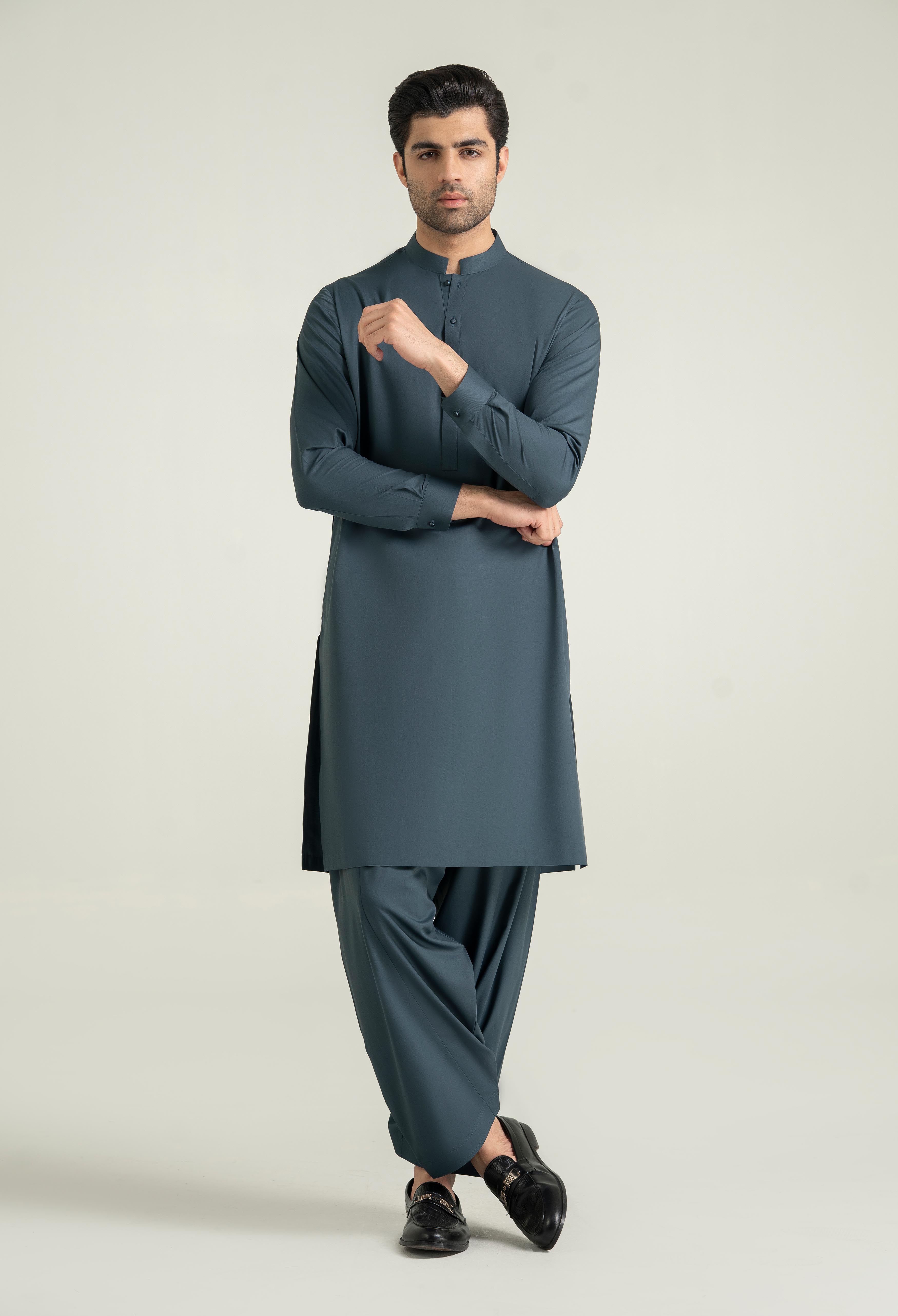 Sage Blue Blended Kameez Shalwar