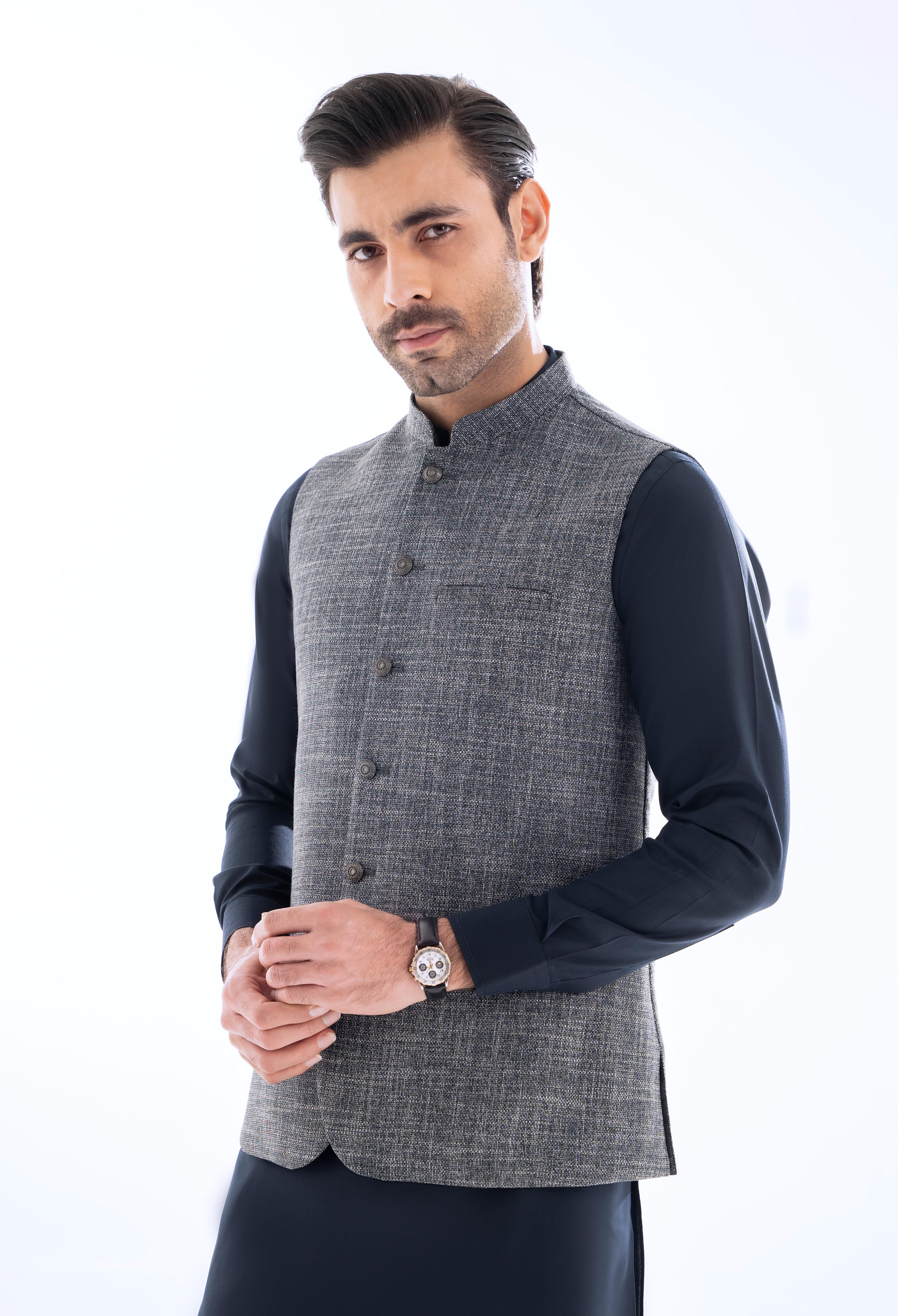 Charcoal Blue Plain Waistcoat