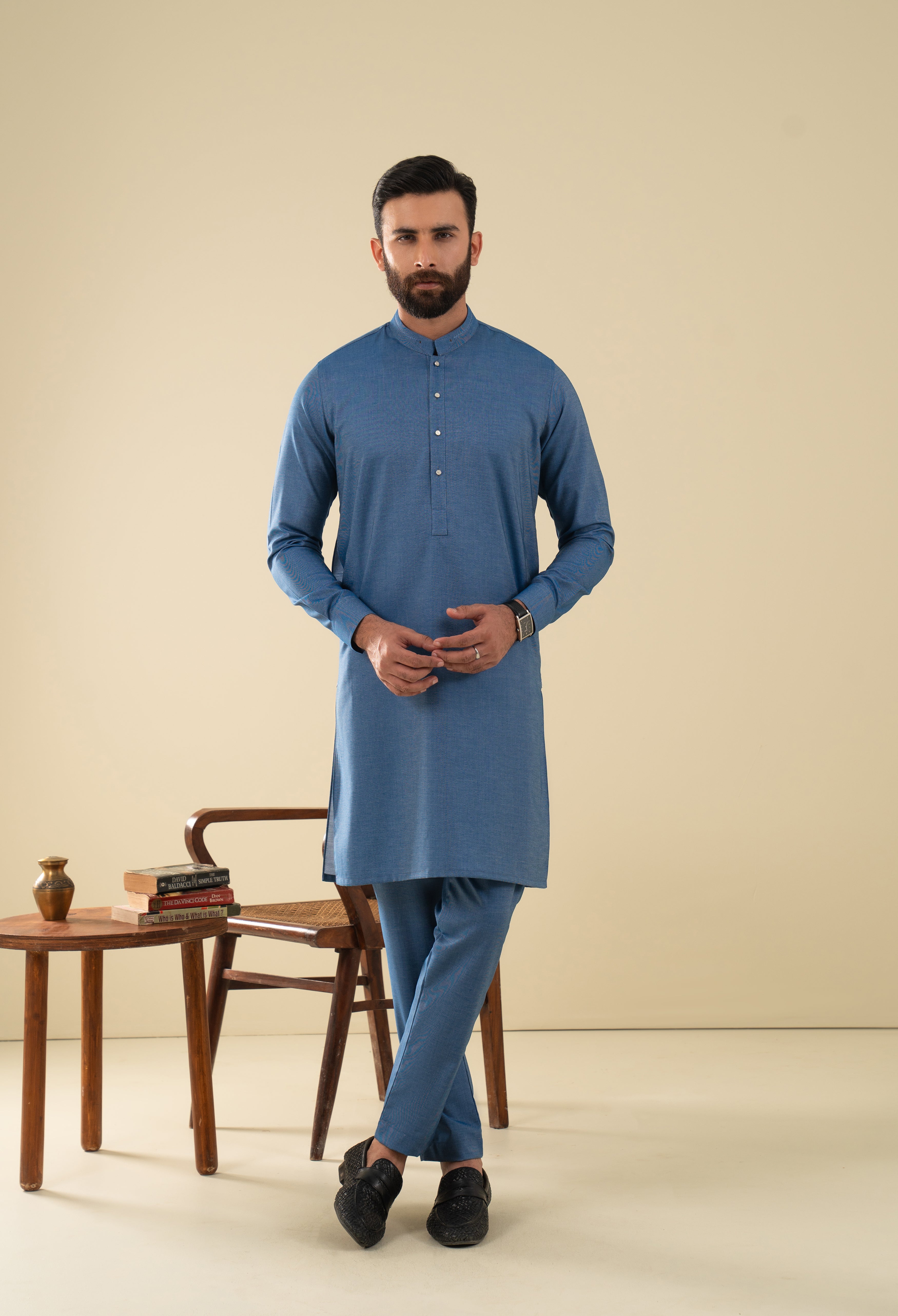 Ink Blue Detailing Kurta Pajama