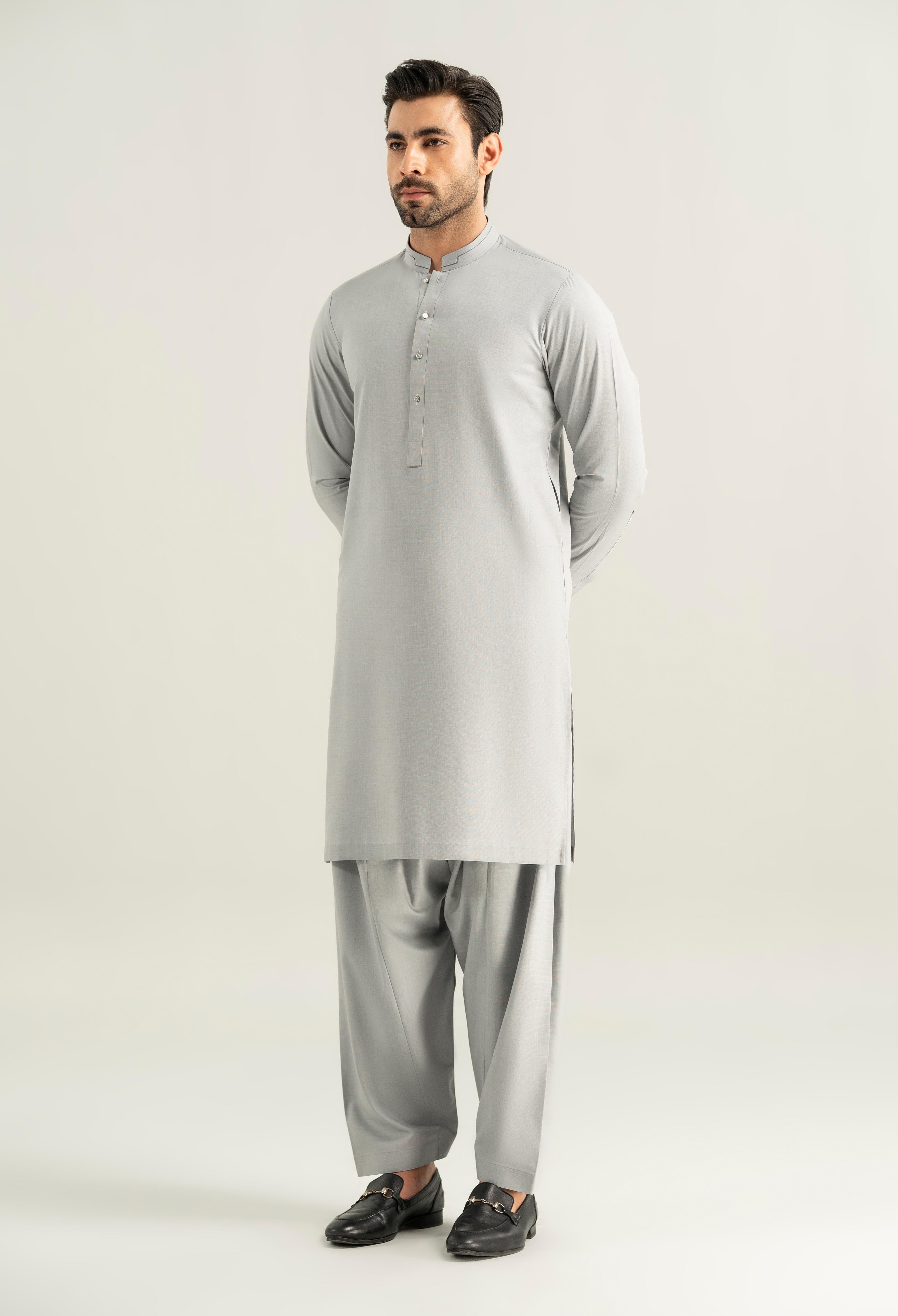 Light Grey Cotton Kameez Shalwar