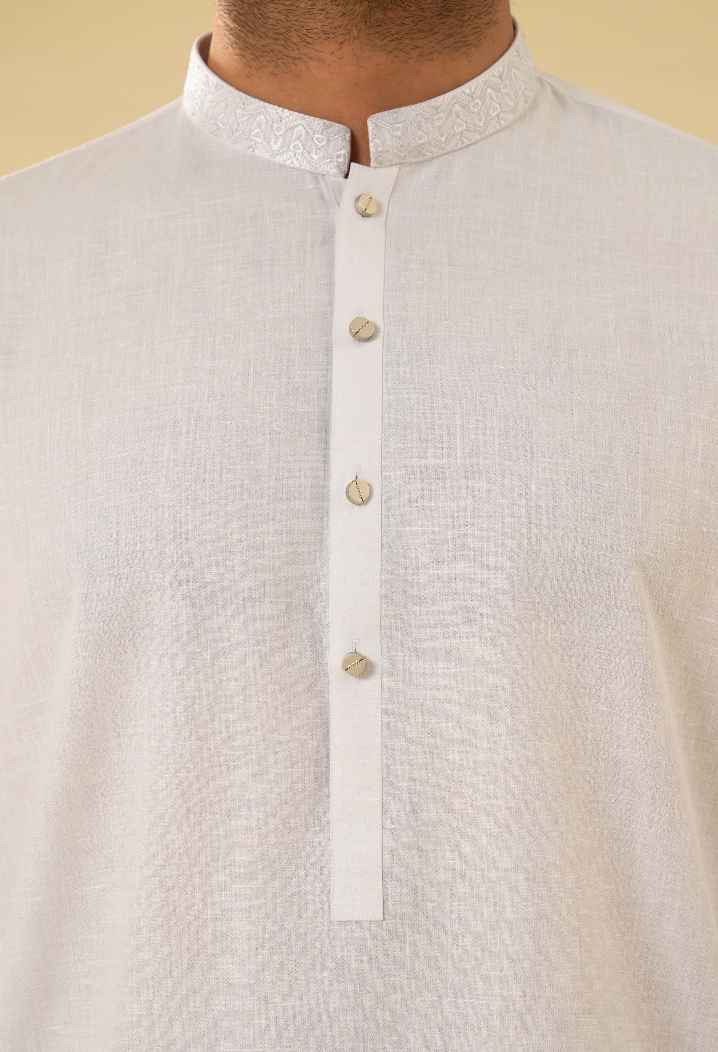 Linen White Embroidered Kurta Pajama