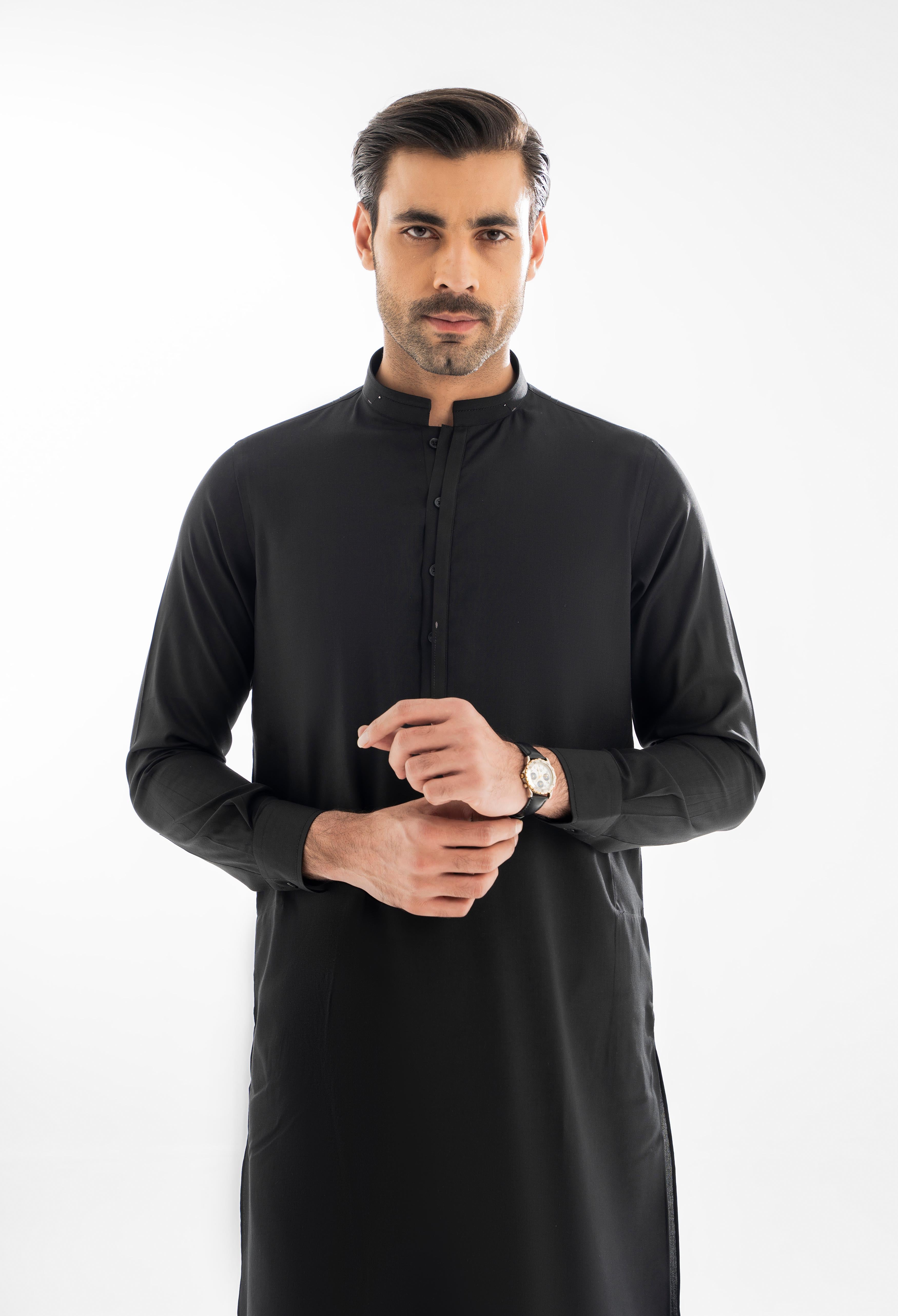 Jet Black Detailing Kurta Pajama