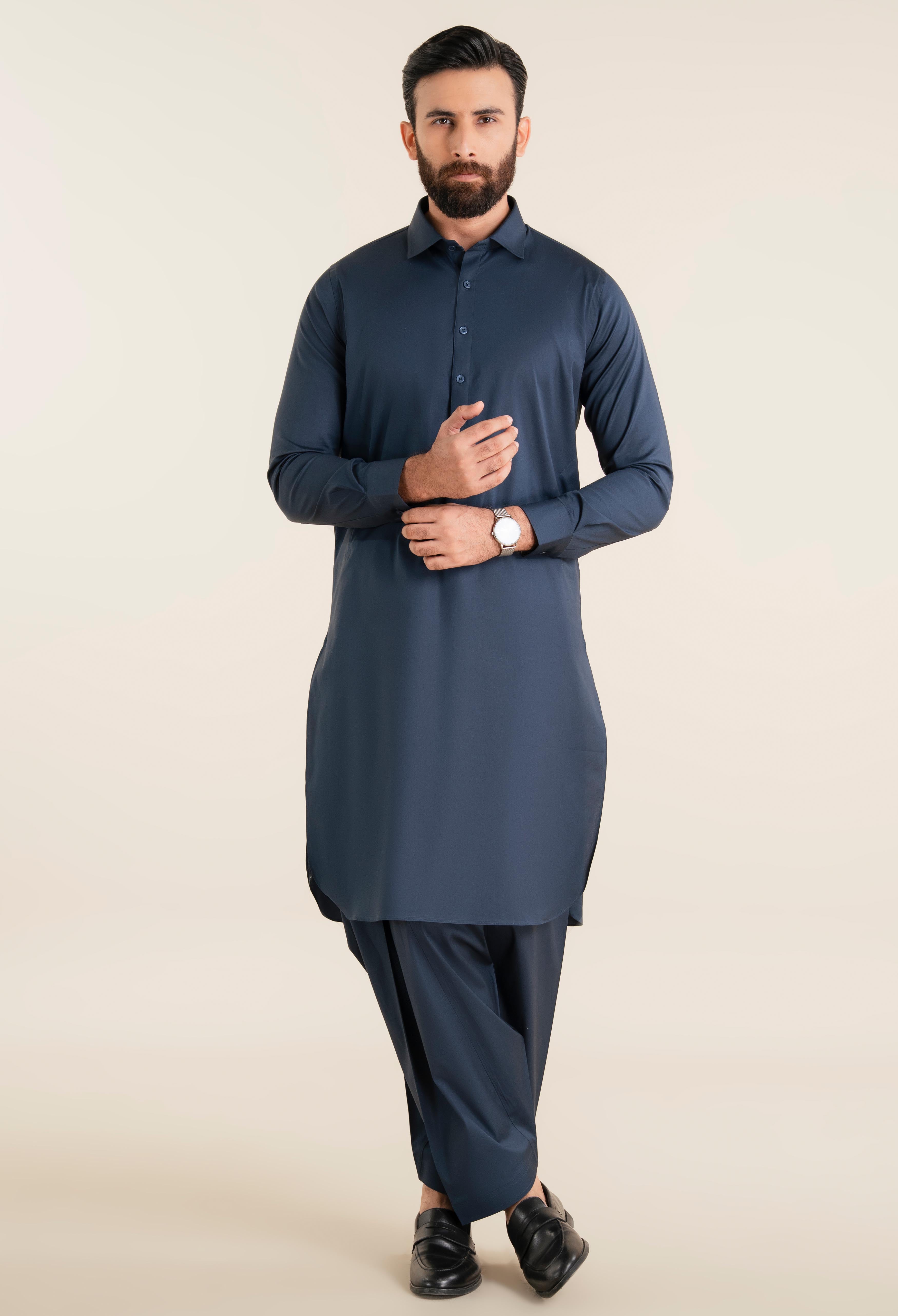 Deep Navy Cotton Kameez Shalwar