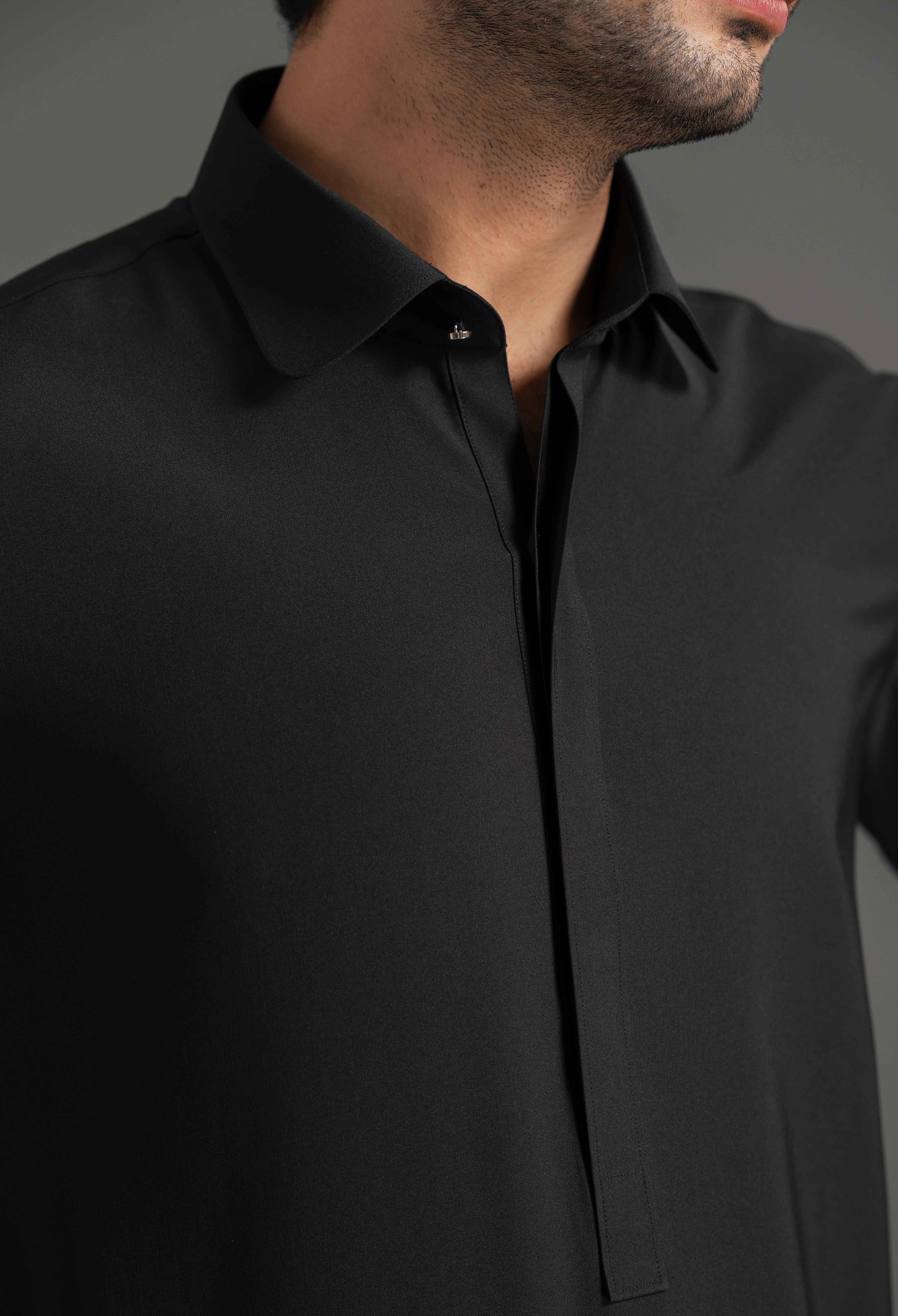 Jet Black Blended Kameez Shalwar