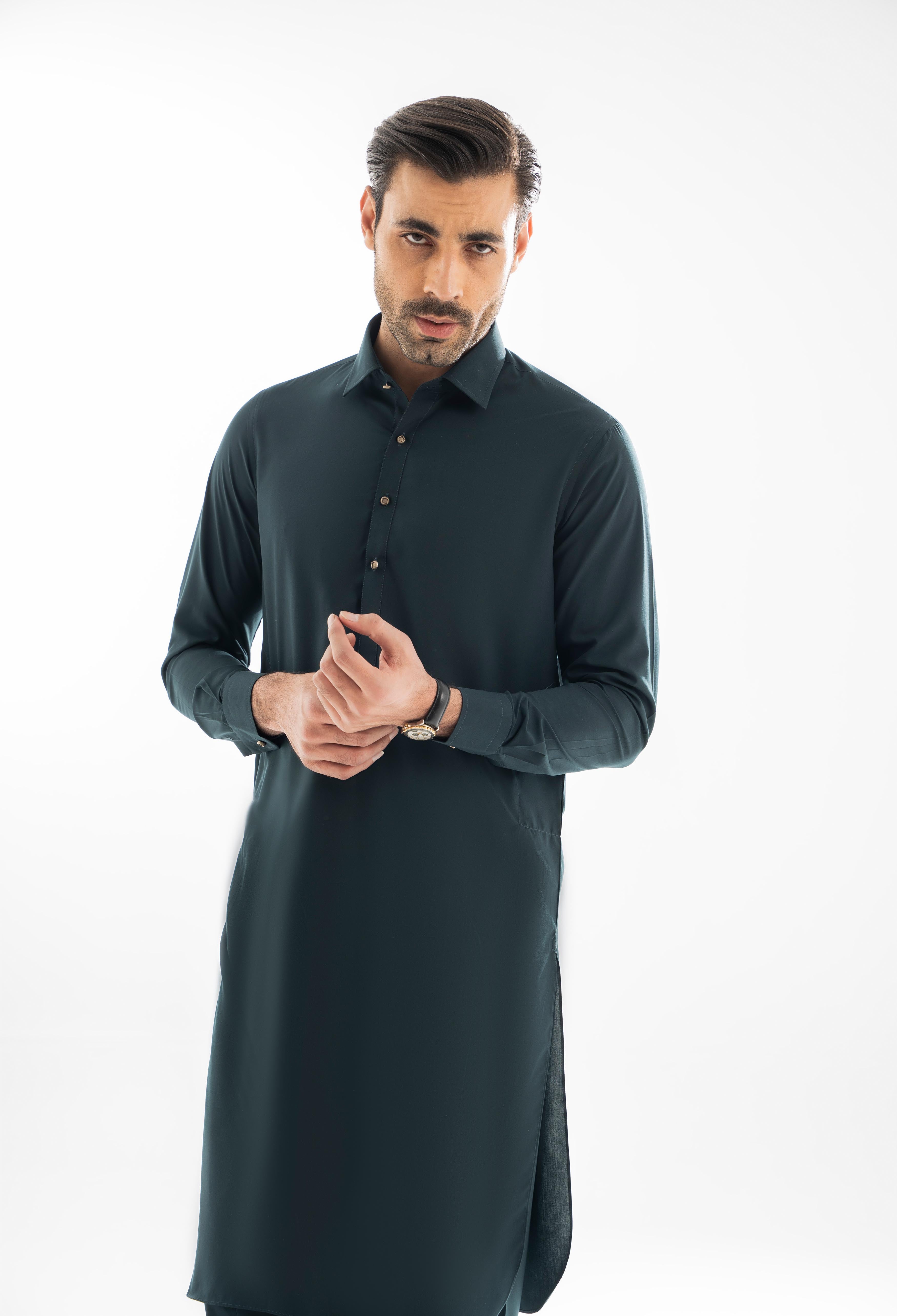 Forest Green Plain Kameez Shalwar