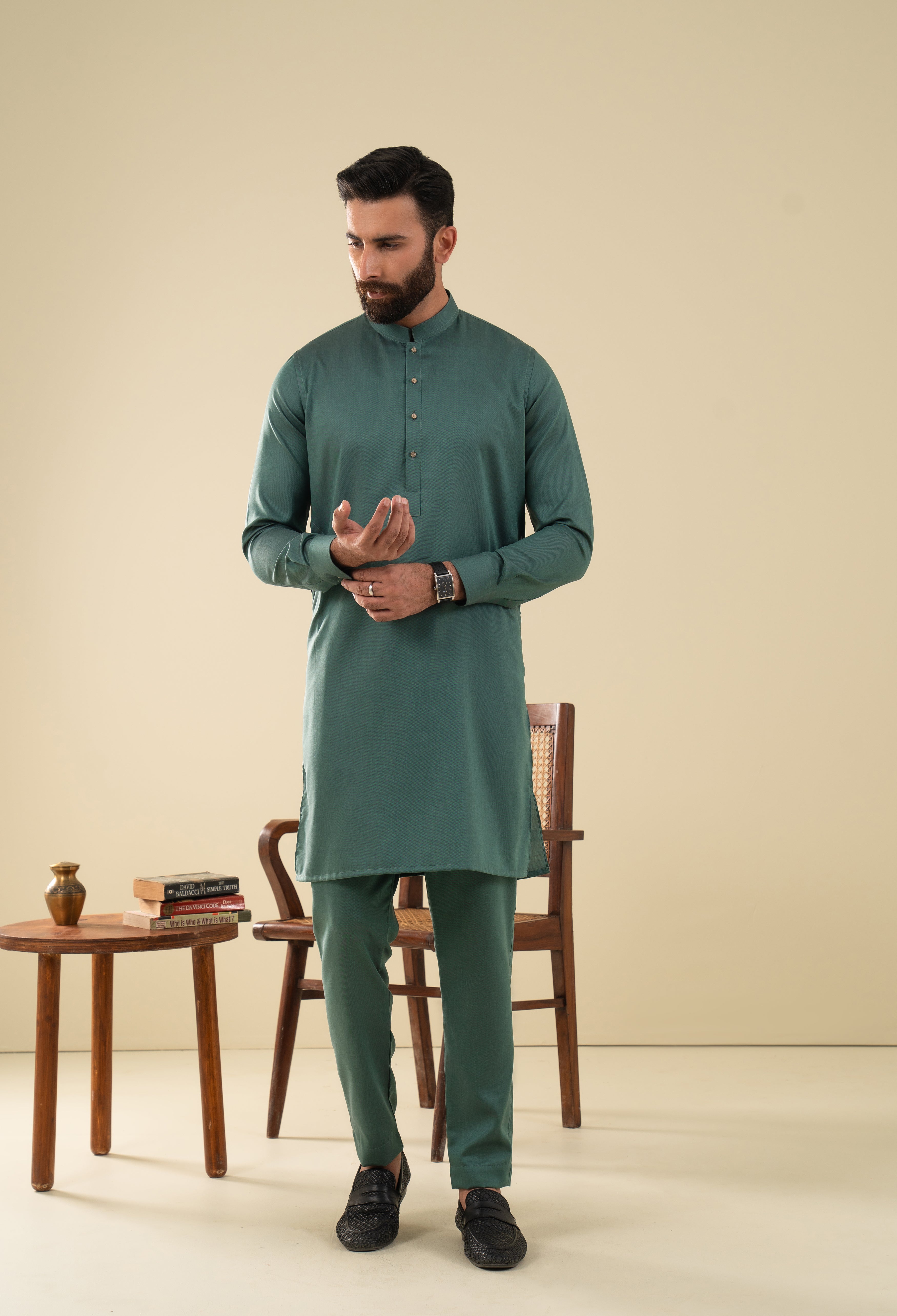 Hunter Green Plain Kurta Pajama