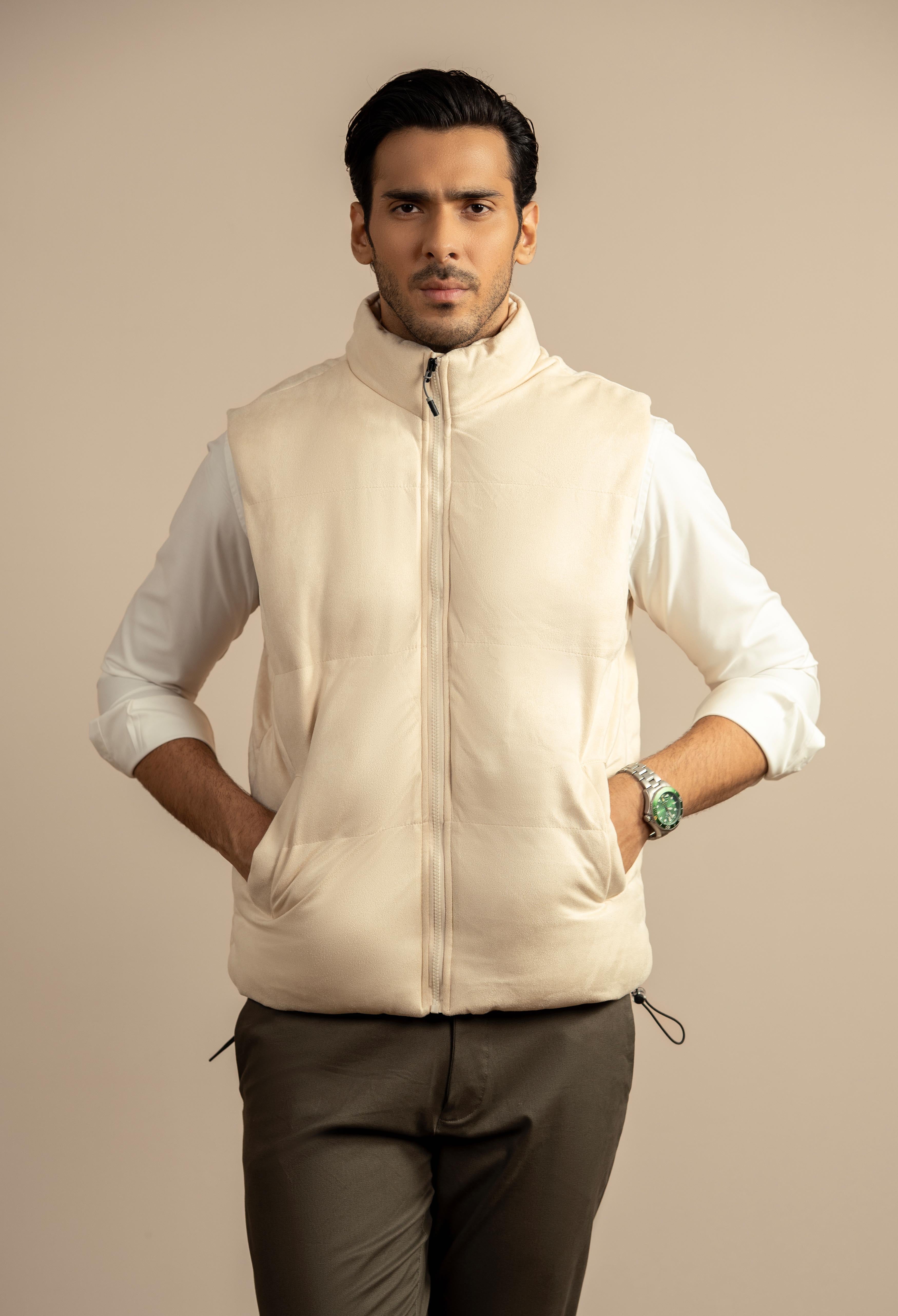 Creamy Off White Suede Puffer Jacket