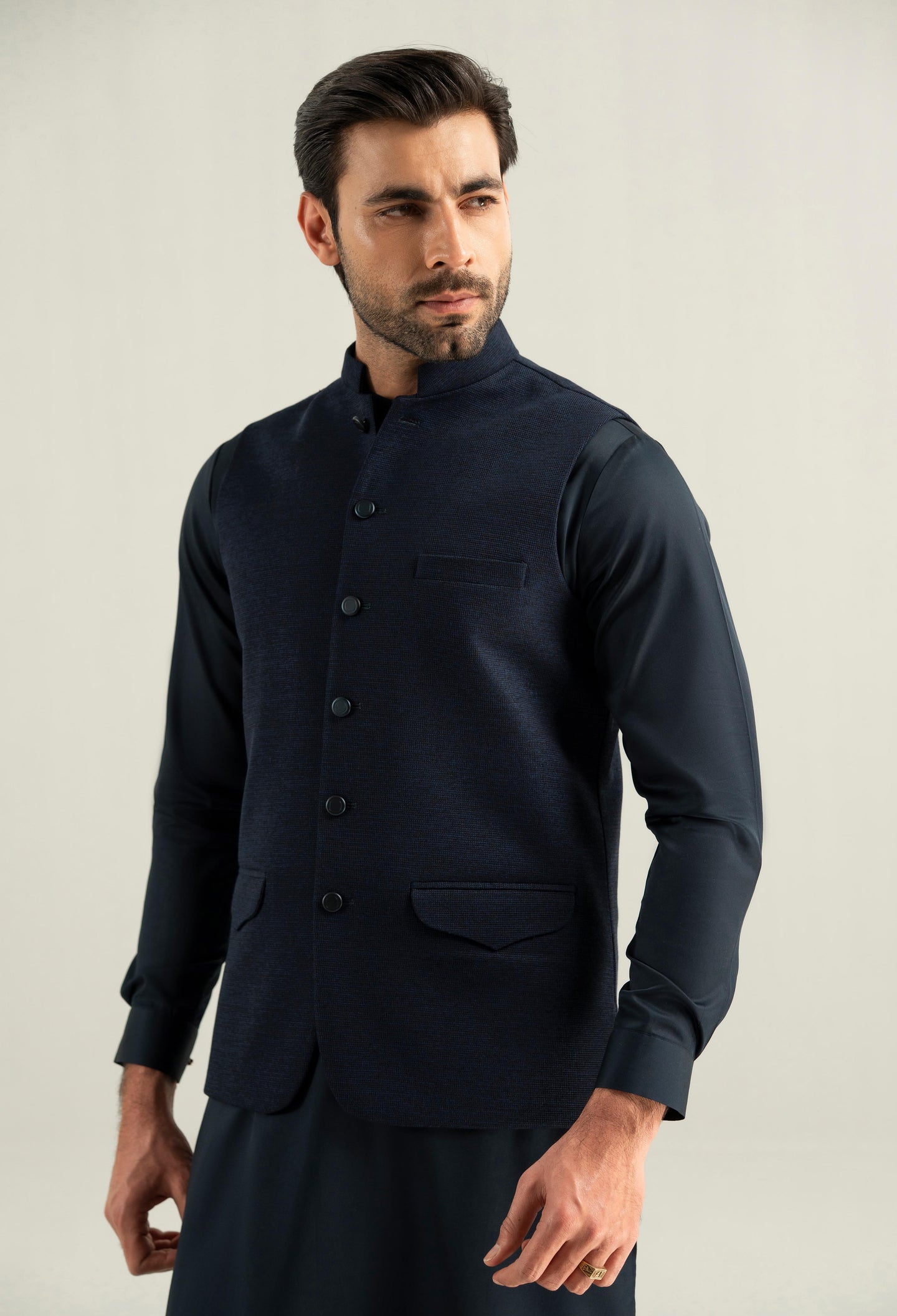 Cobalt Blue Waffle Knit Waistcoat