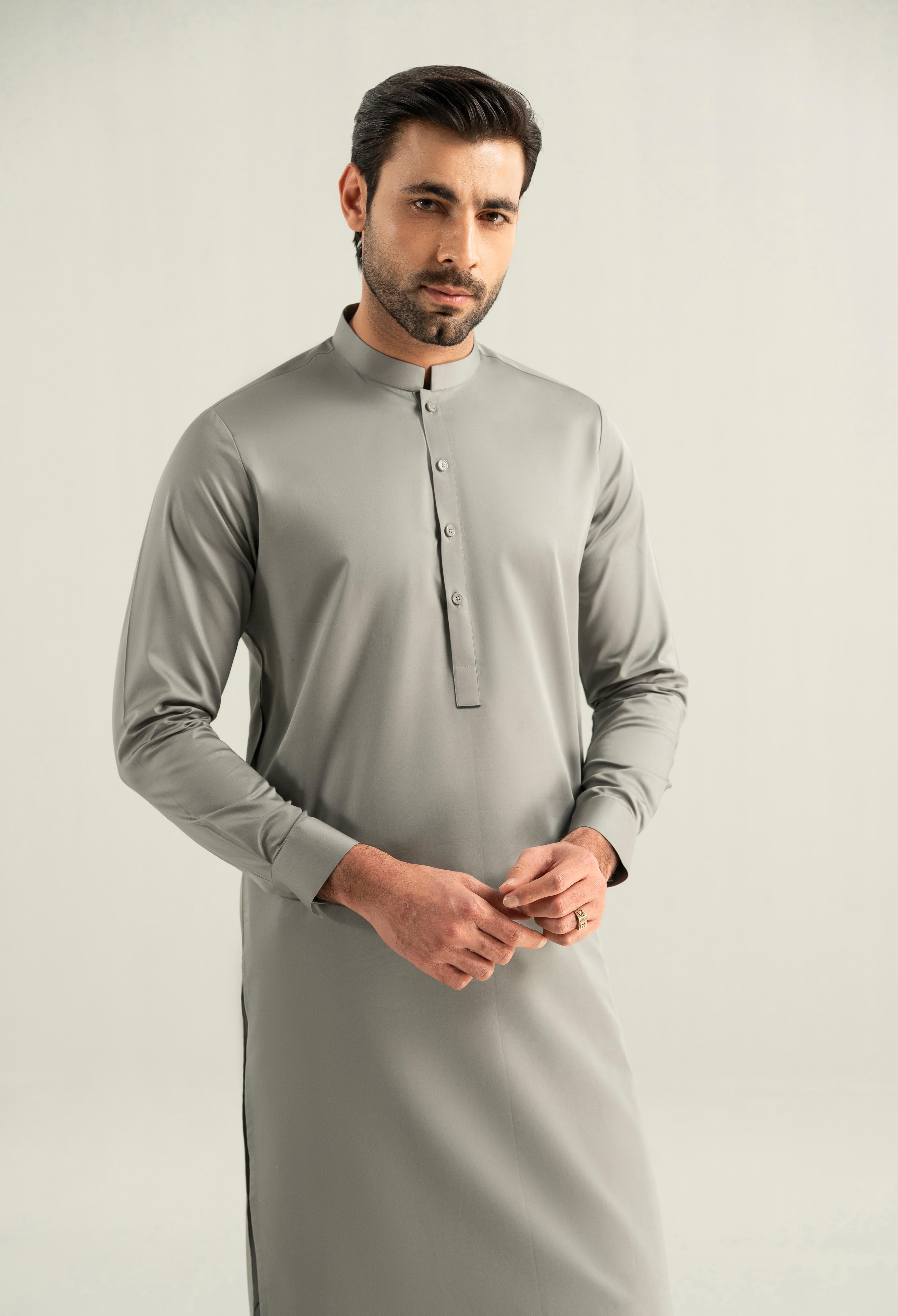 Stone Grey Cotton Kameez Shalwar