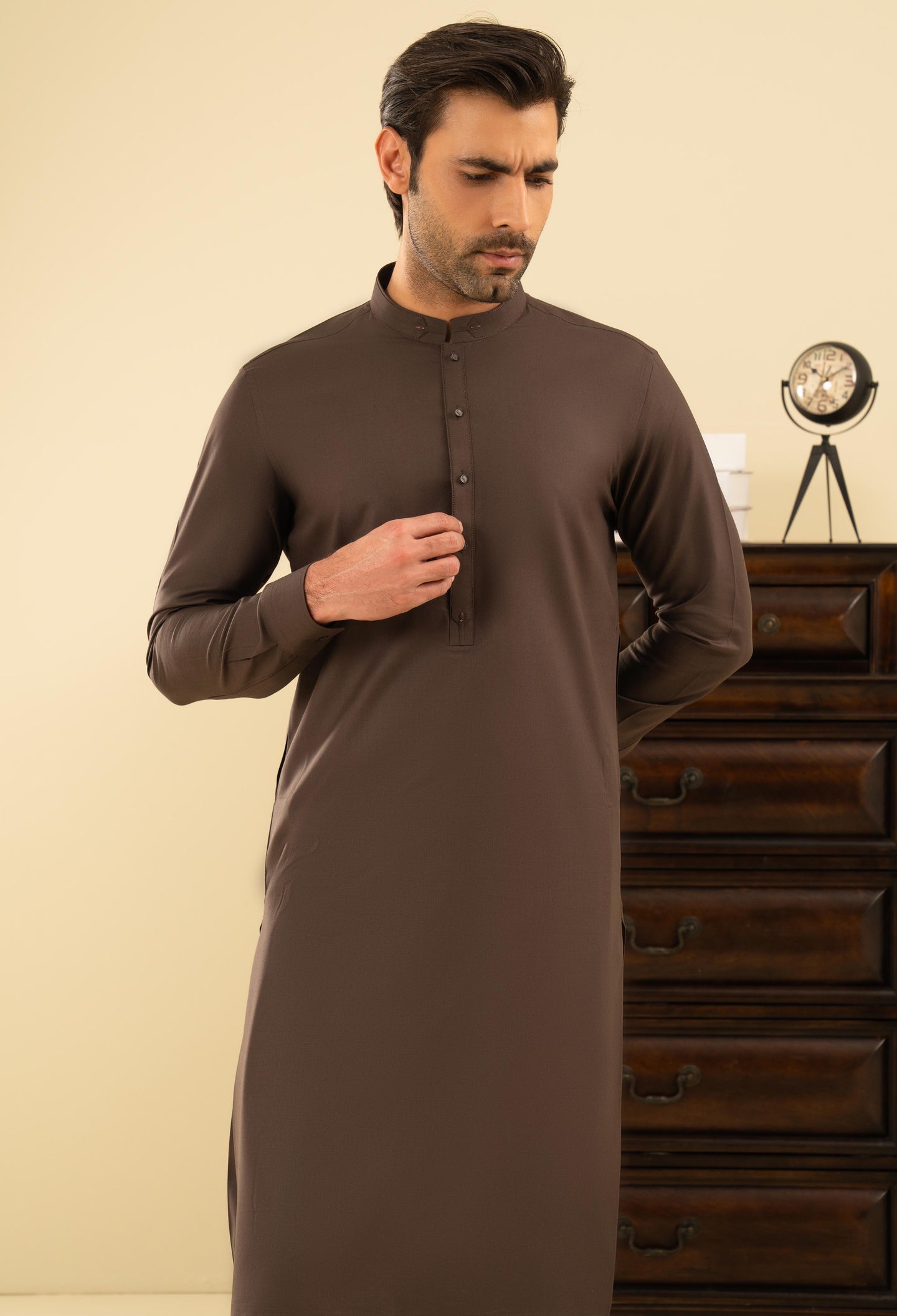 Dijon Brown Detailing Kameez Shalwar