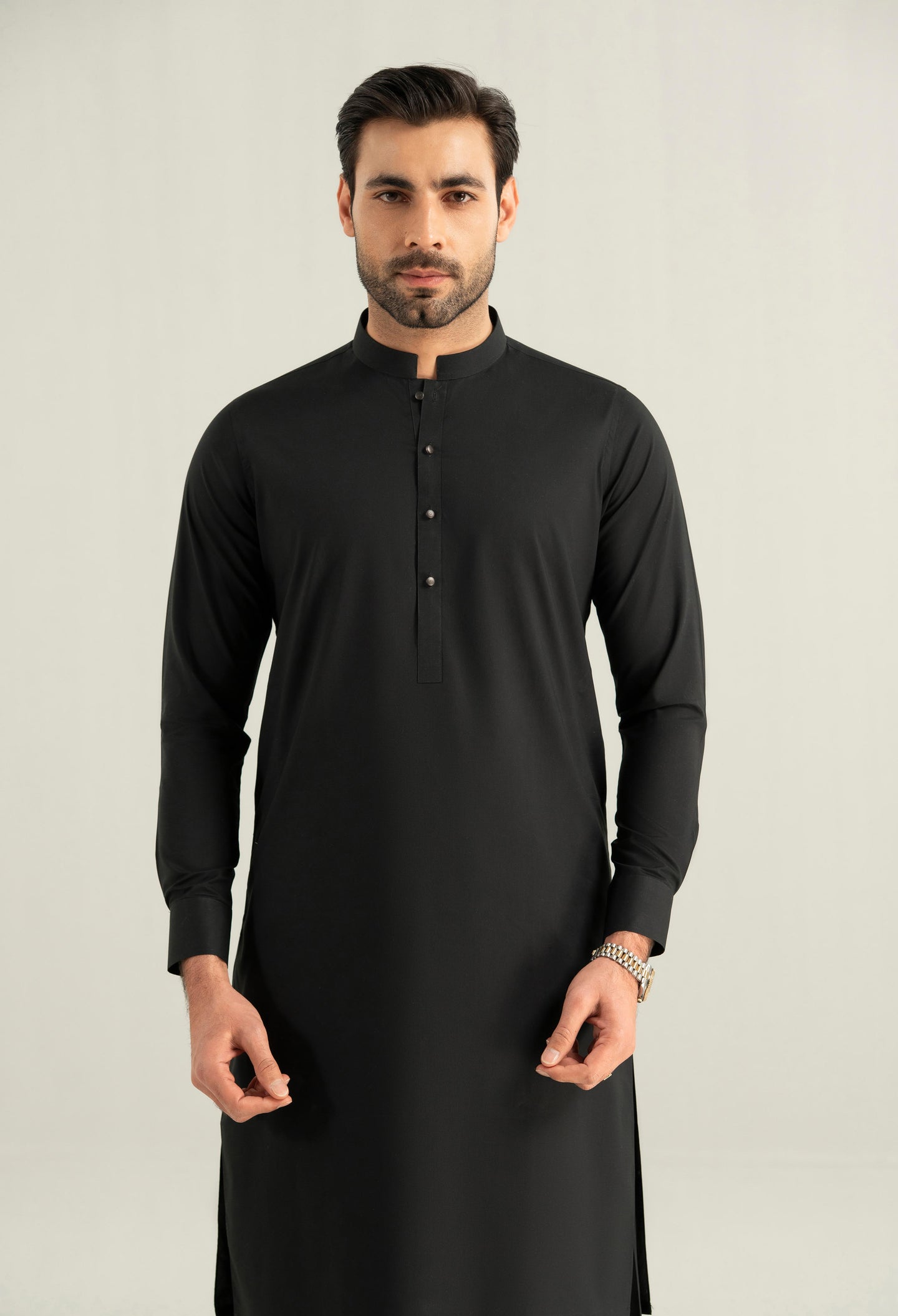 Jet Black Cotton Kameez Shalwar
