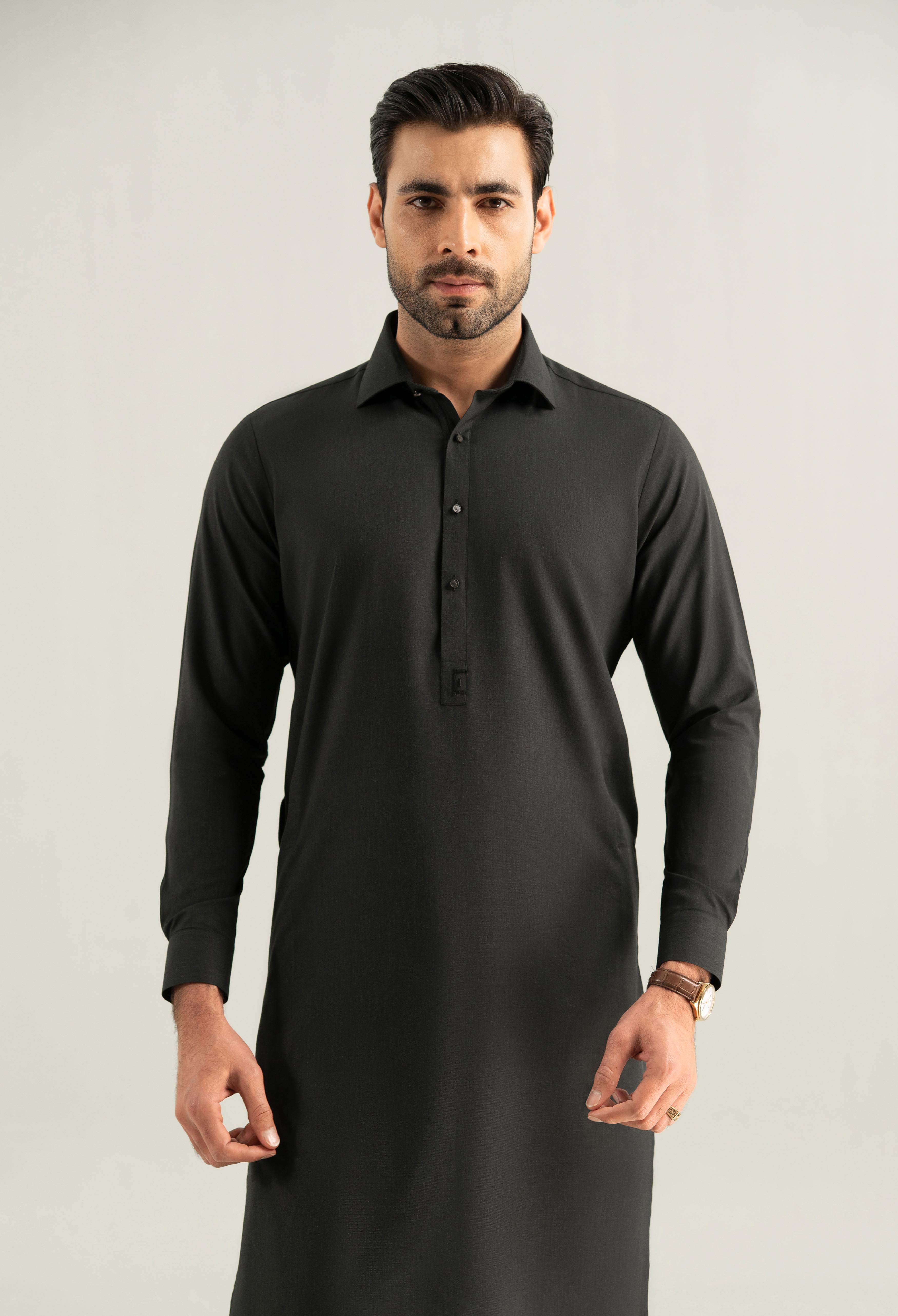 Carbon Black Cotton Kameez Shalwar