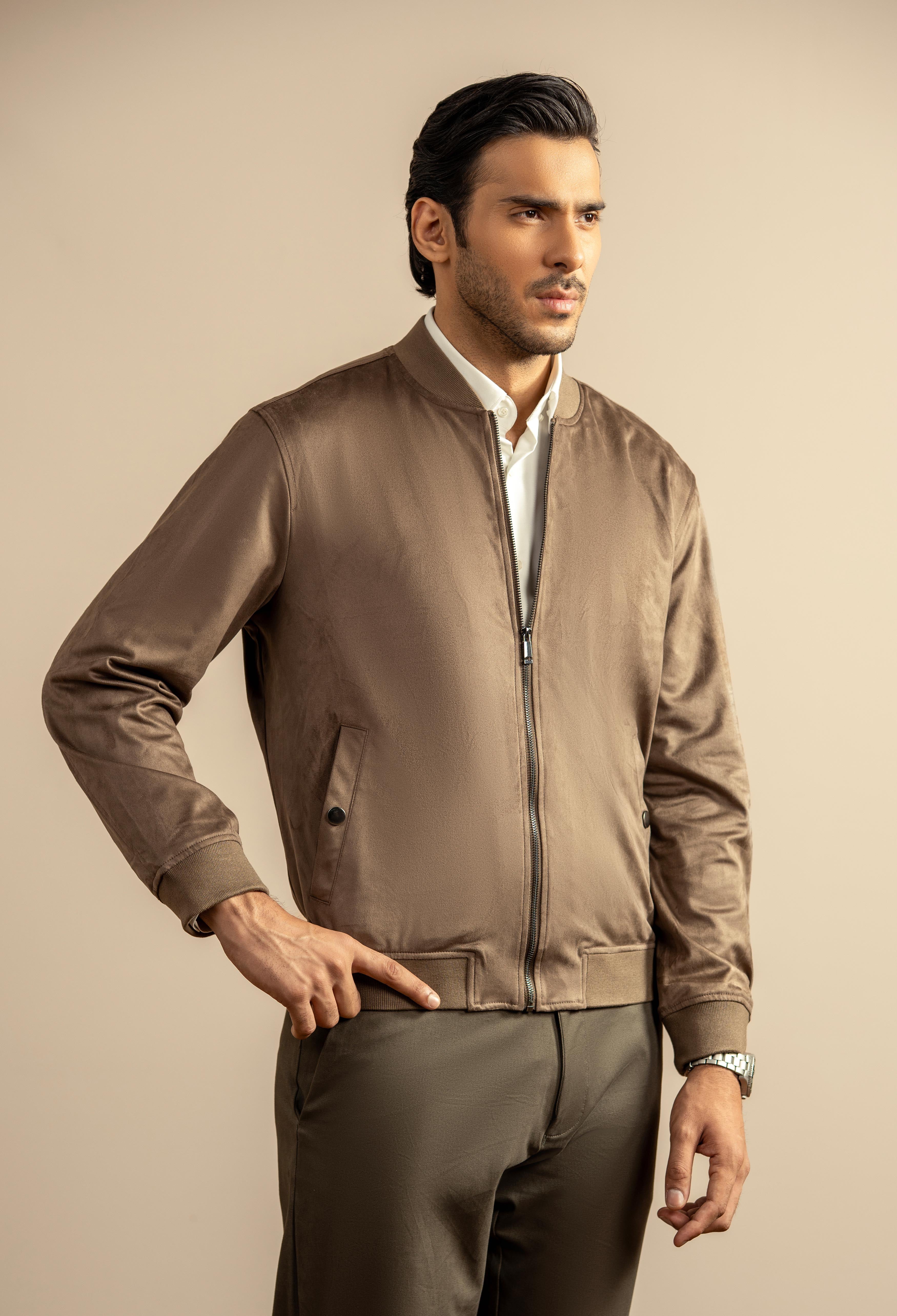 Dark Chocolate Brown Suede Bomber Jacket