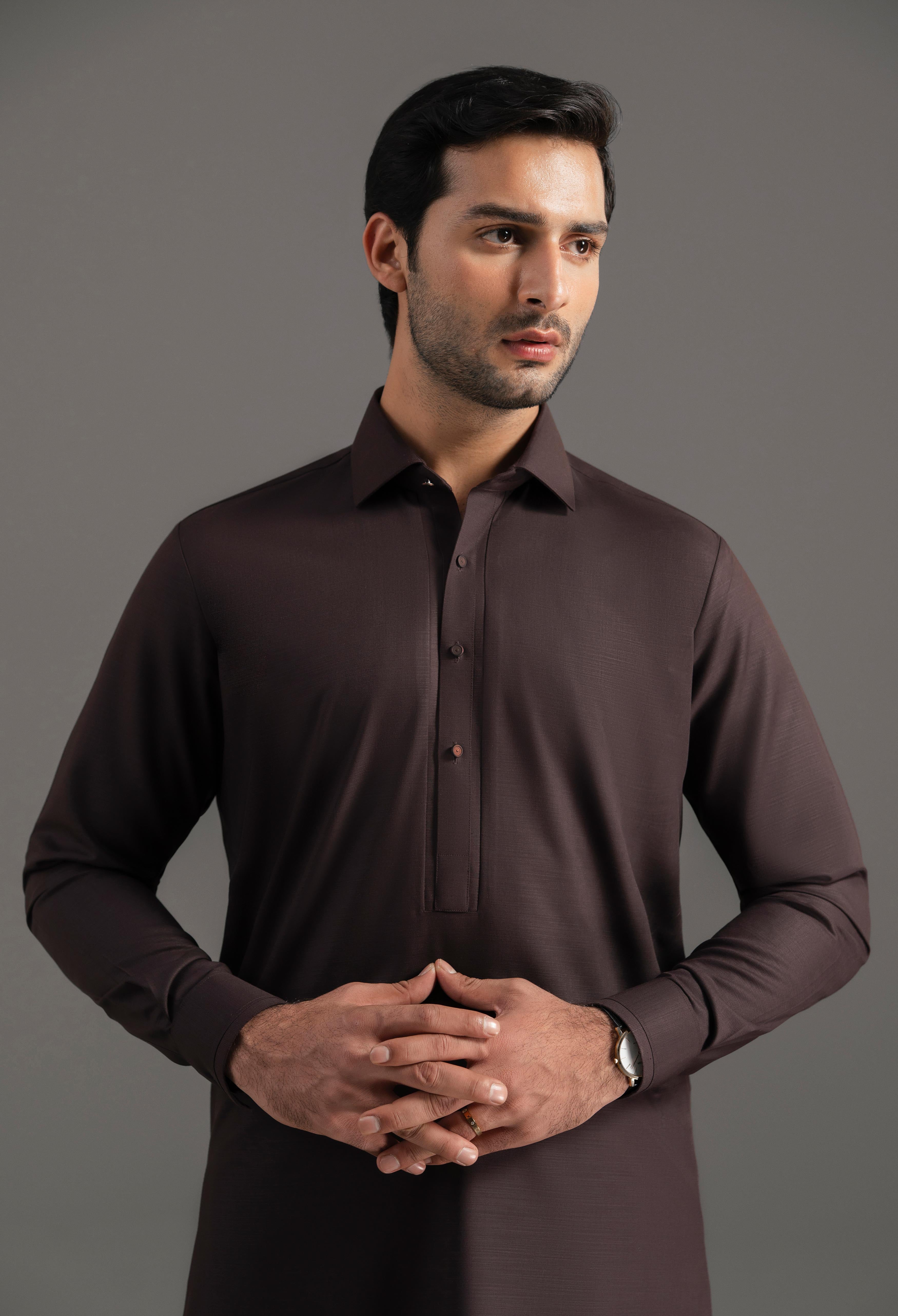 Dark Burgundy Blended Kameez Shalwar