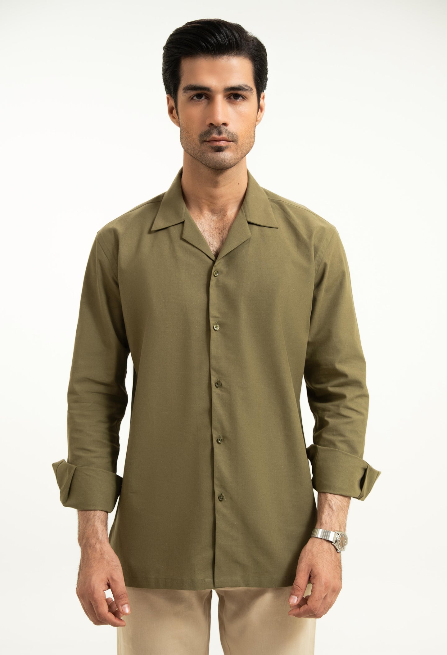 Olive Green Linen Shirt