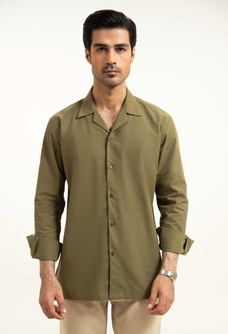 Olive Green Linen Shirt
