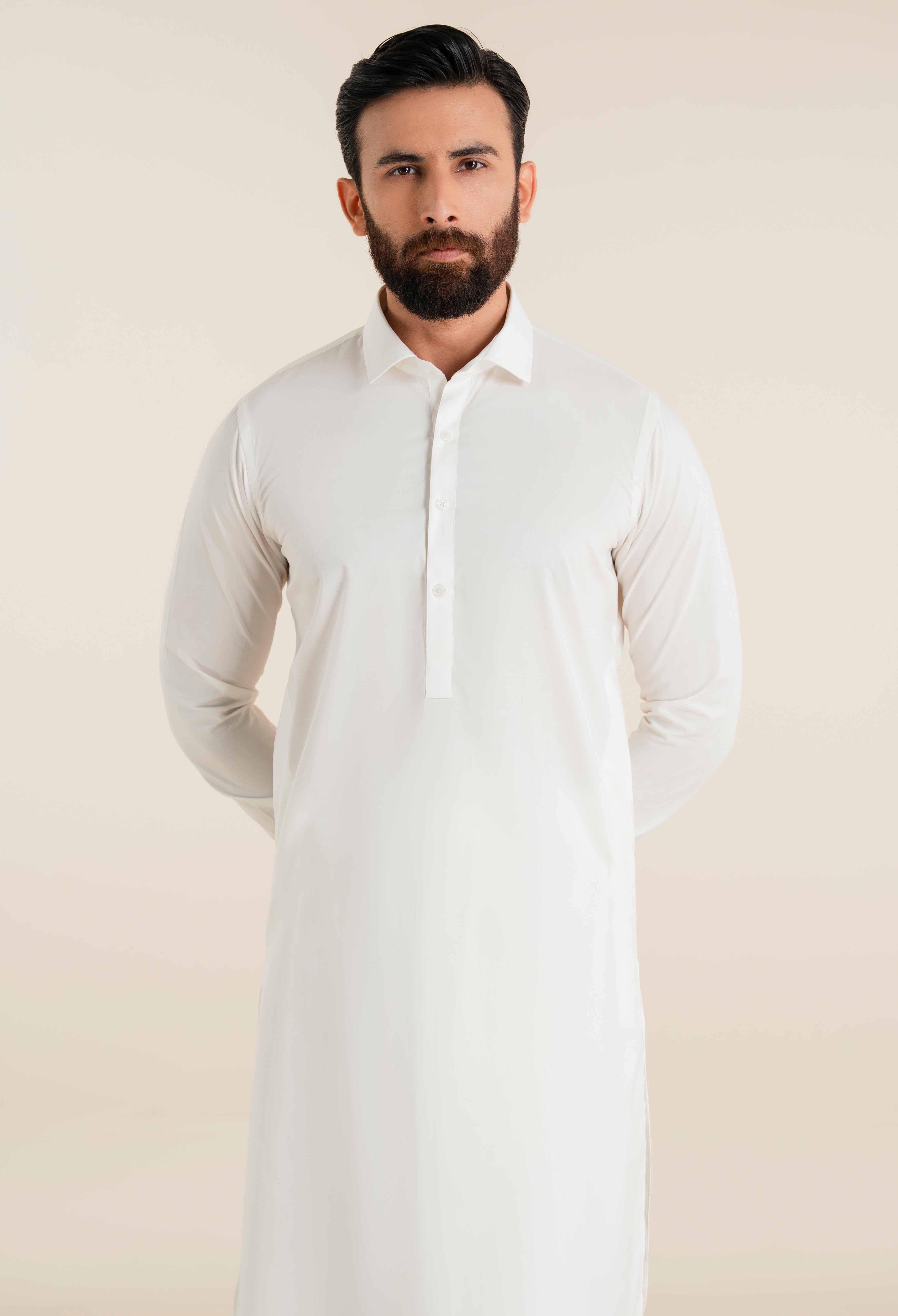 Butter White Cotton Kameez Shalwar
