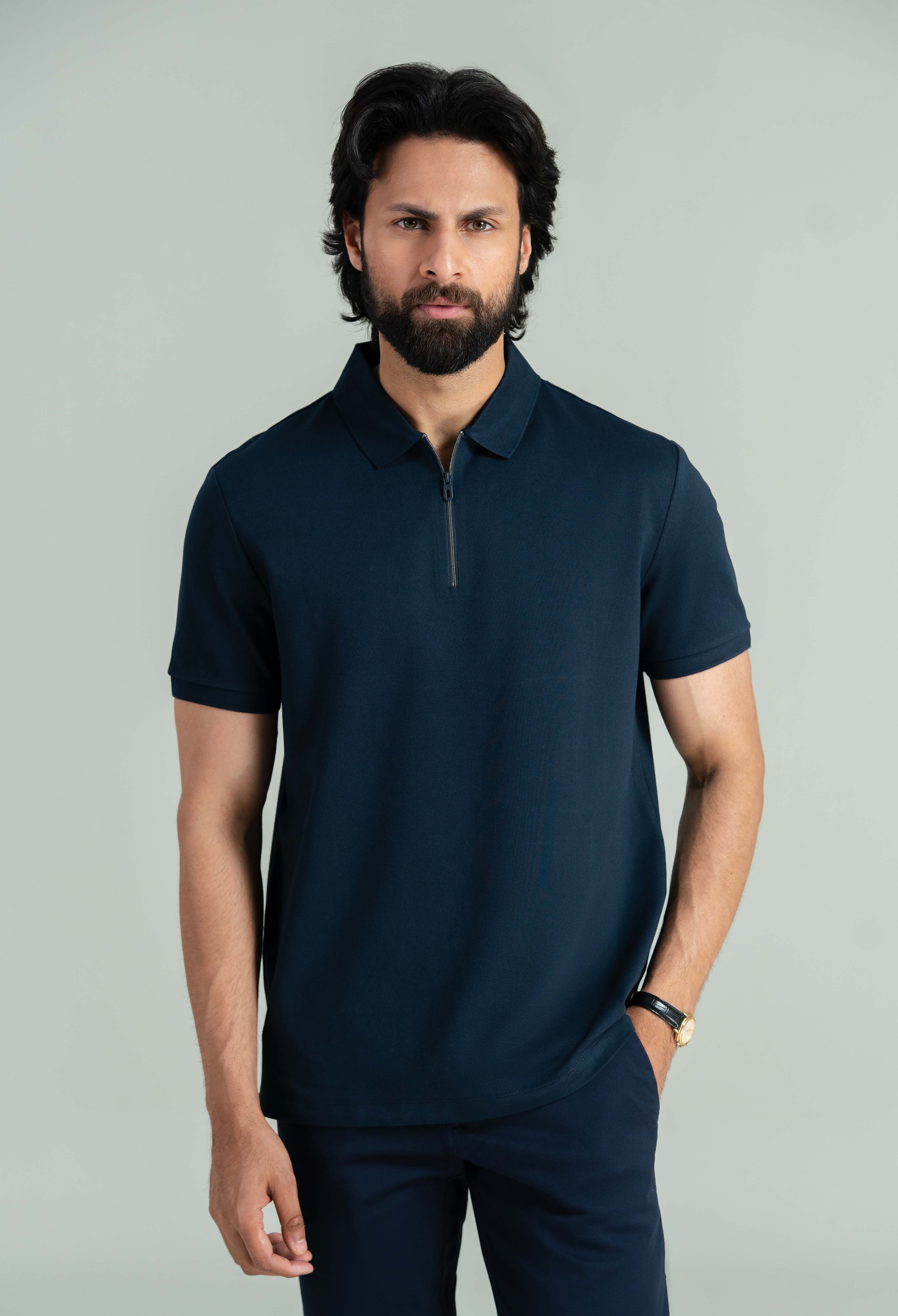 Deep Navy Zip Styled Polo