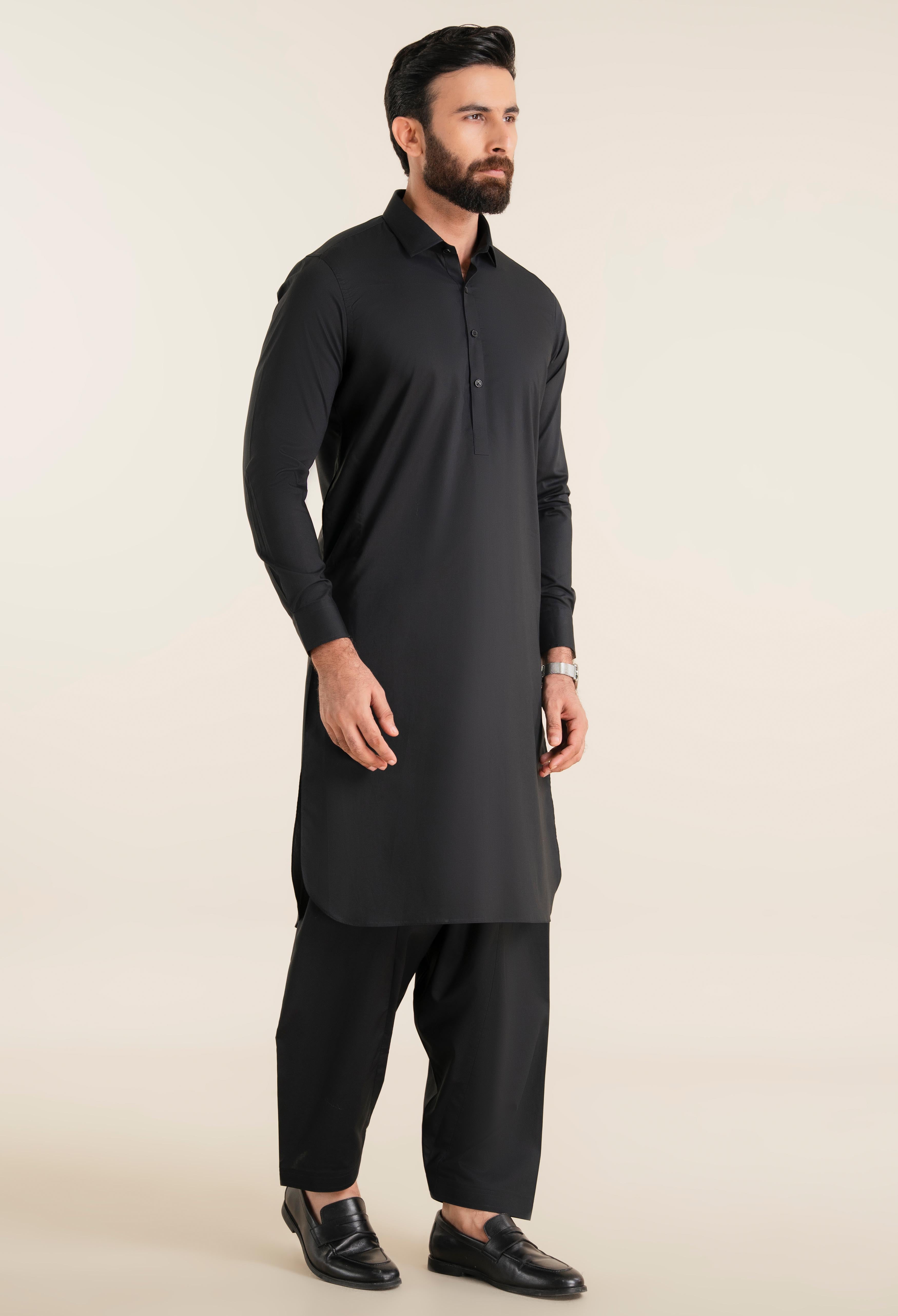 Carbon Black Cotton Kameez Shalwar