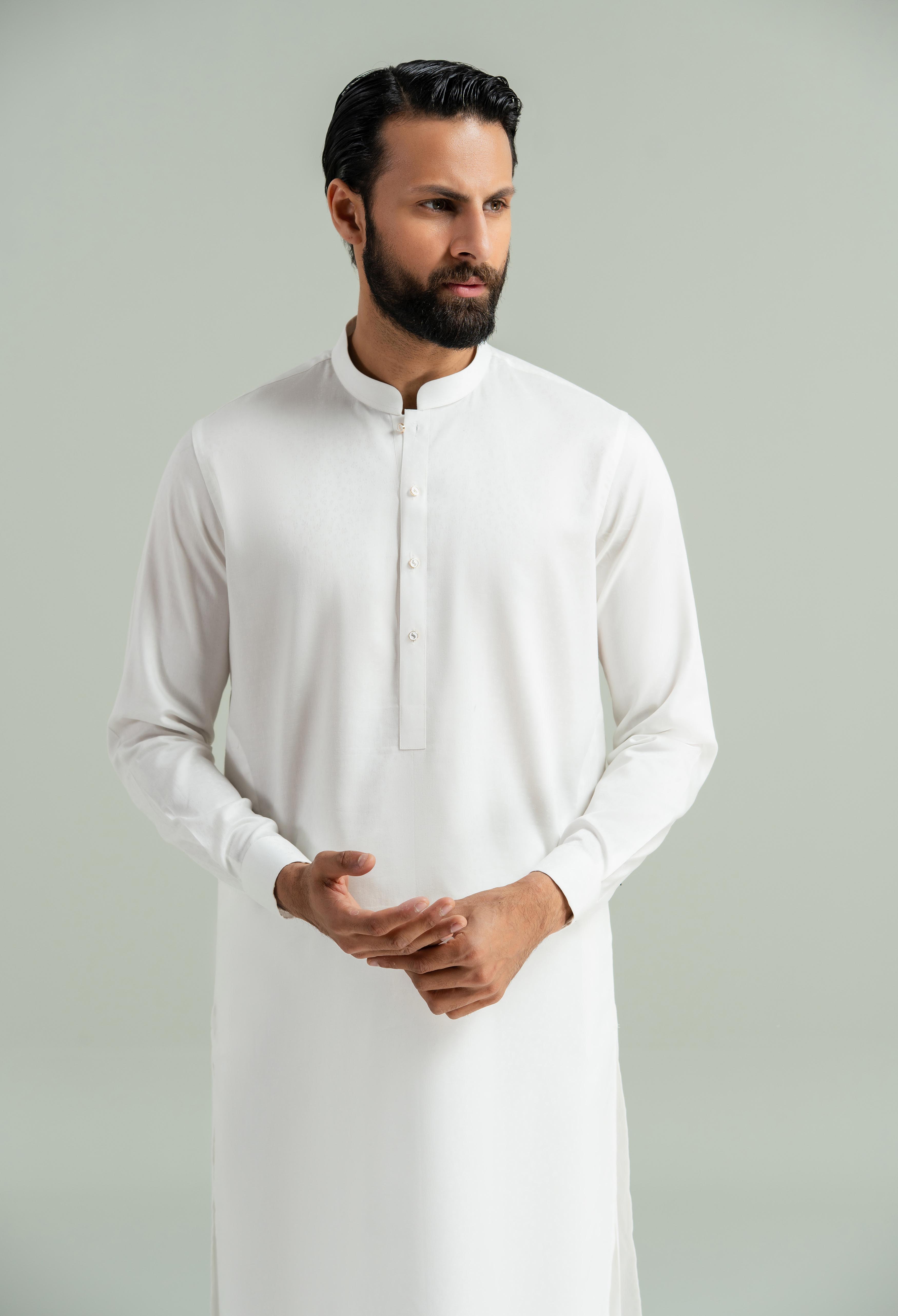 Off White Cotton Kameez Shalwar