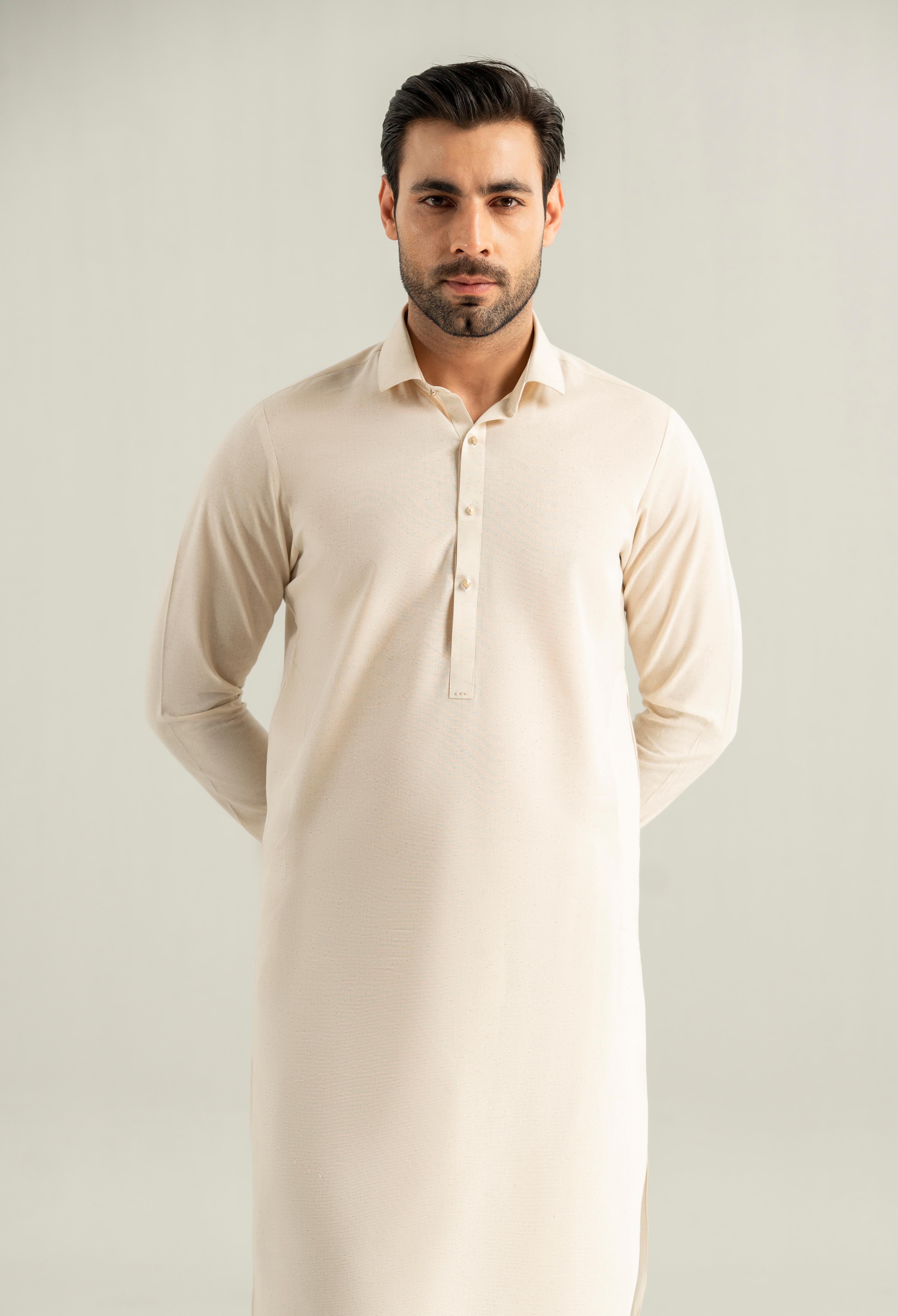 Creamy Beige Cotton Kameez Shalwar