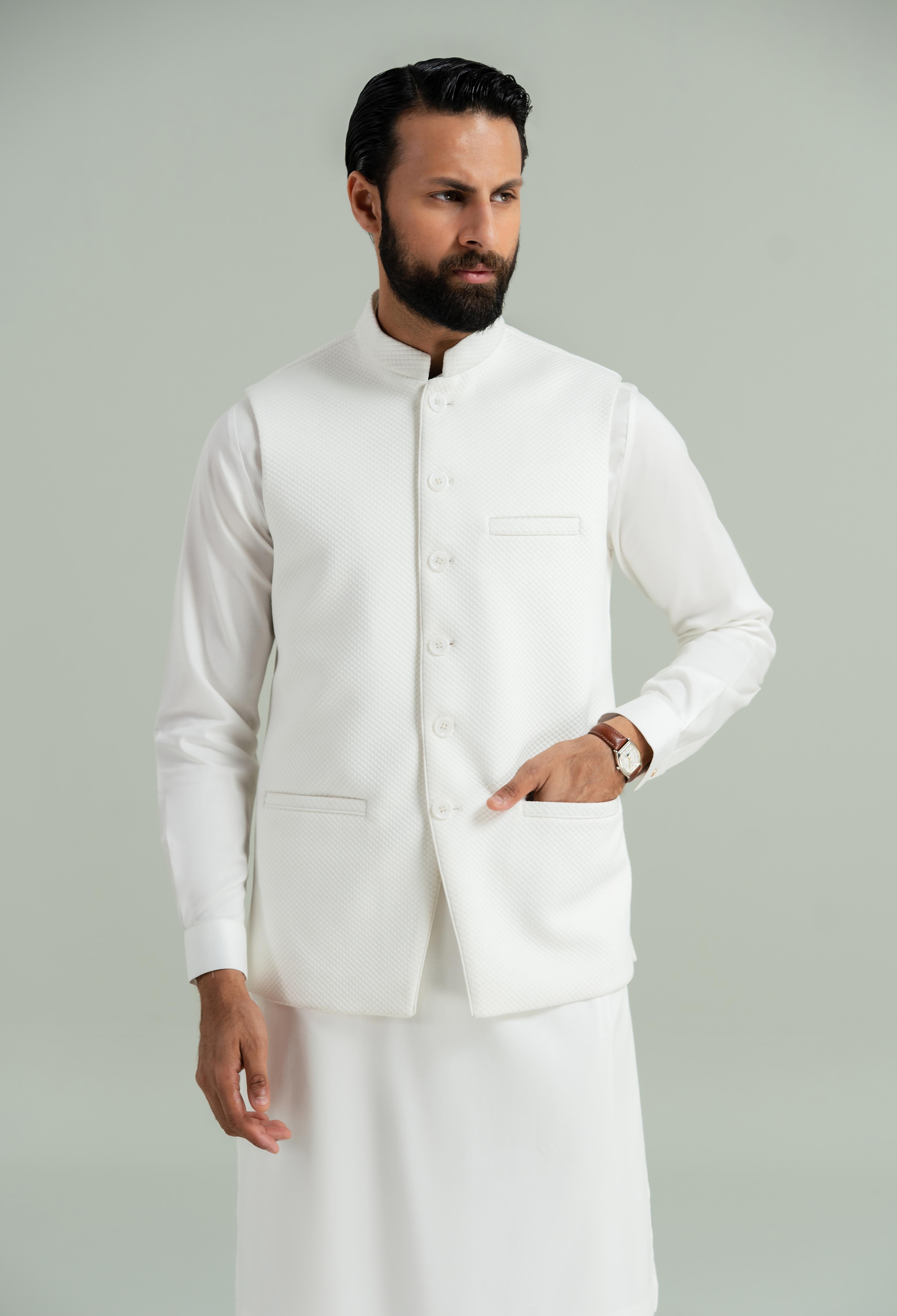 Off White Textured Waistcoat
