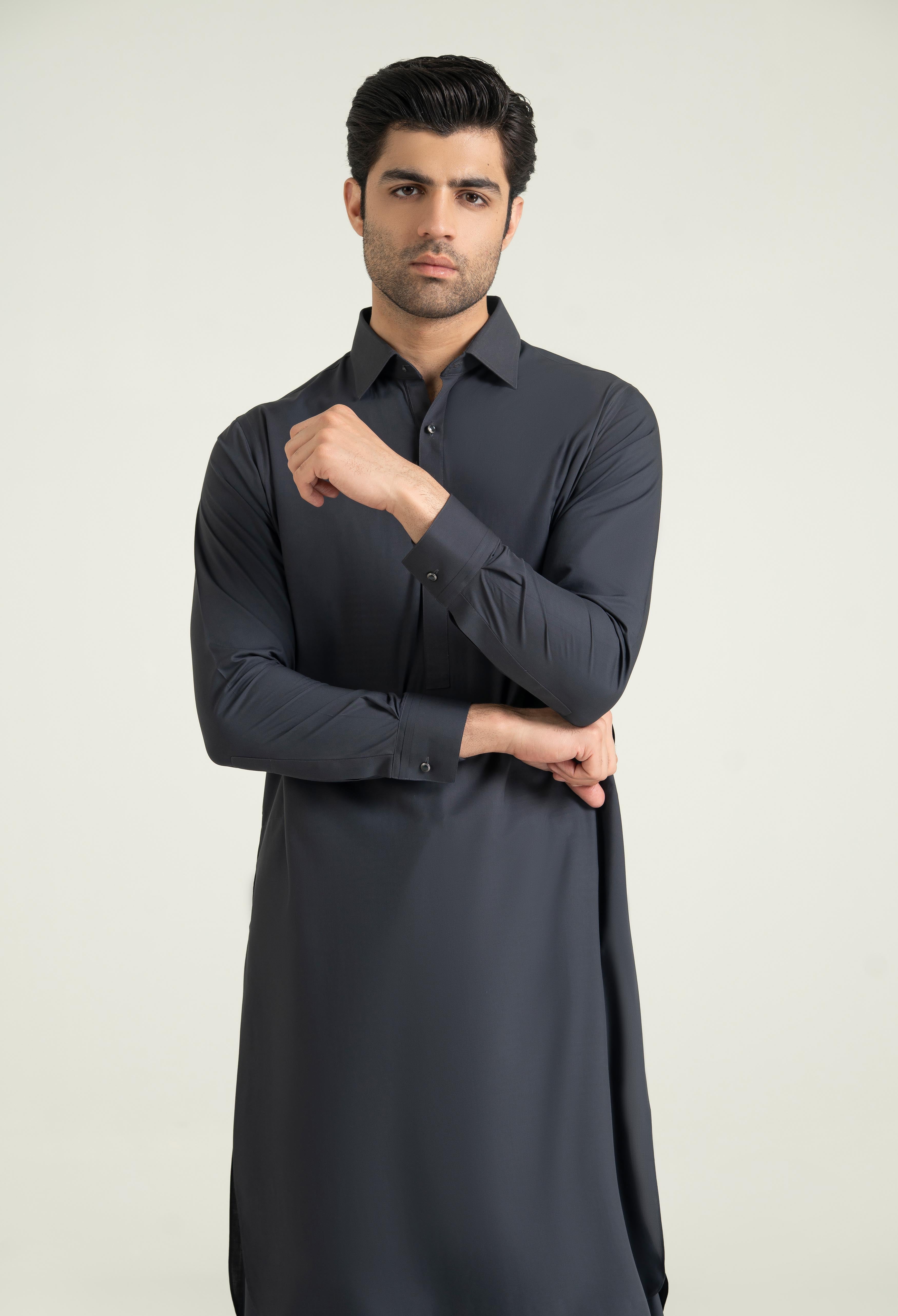 Charcoal Grey Blended Kameez Shalwar