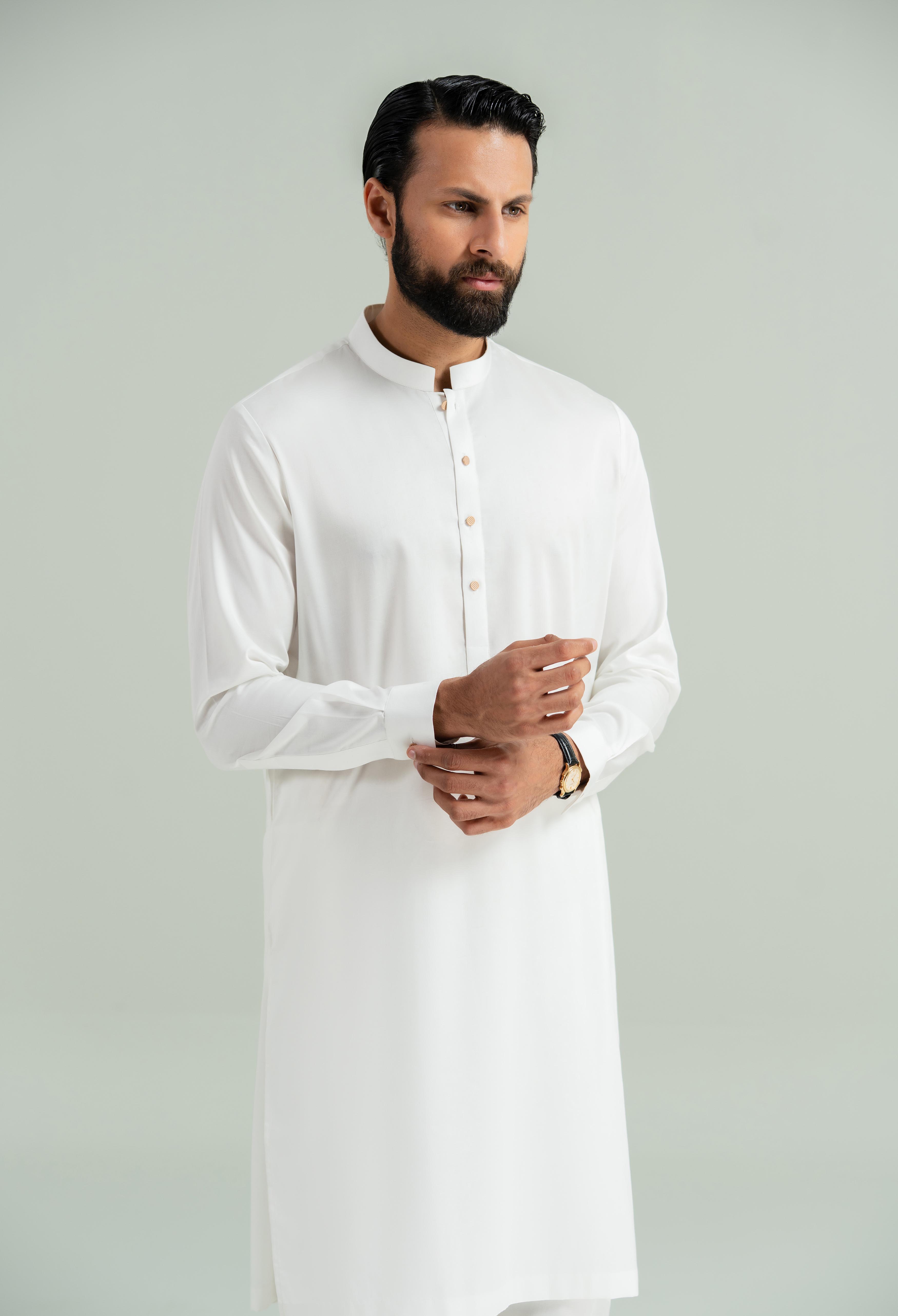 Off White Cotton Kameez Shalwar