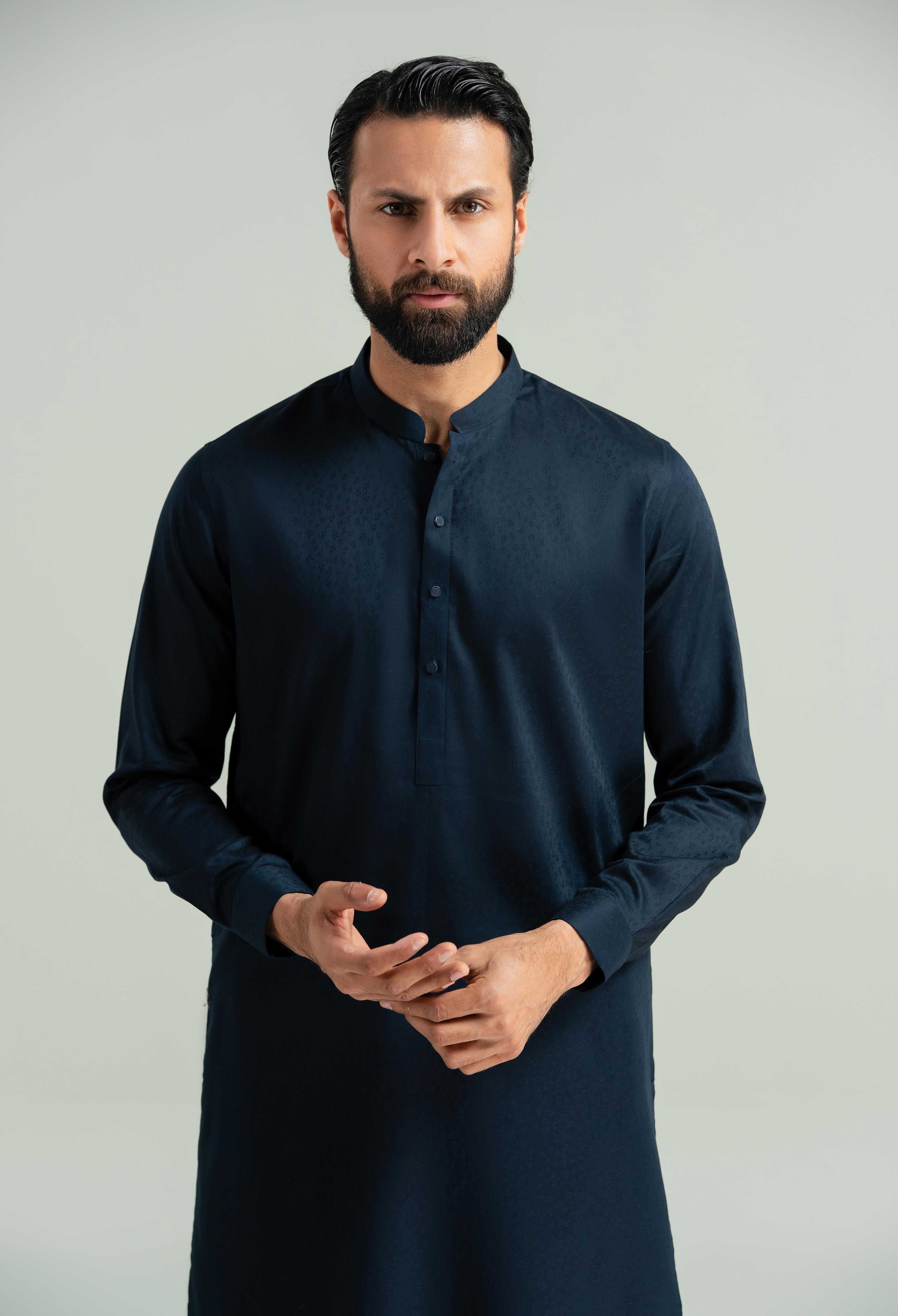 Navy Blue Cotton Kameez Shalwar