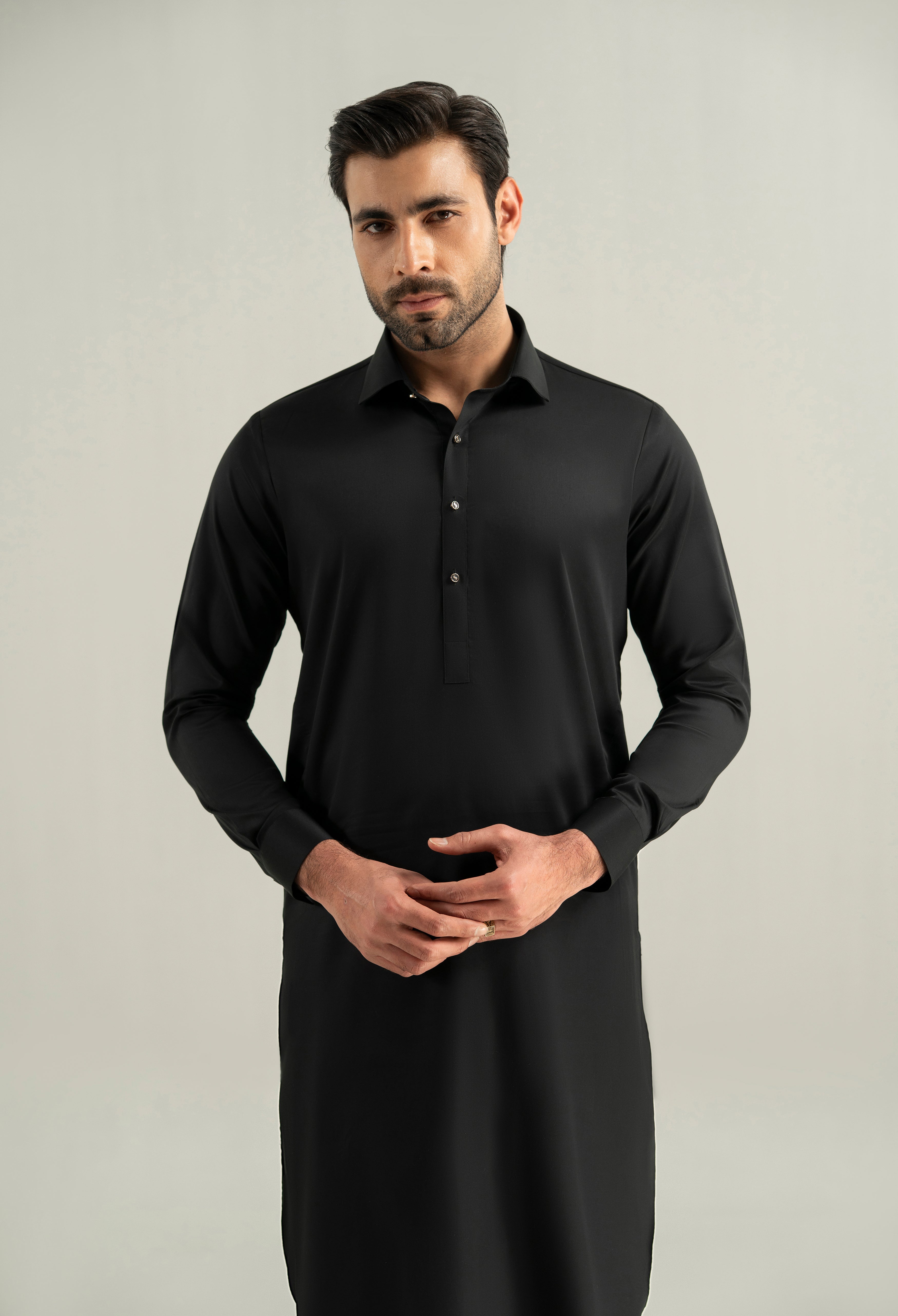 Jet Black Cotton Kameez Shalwar