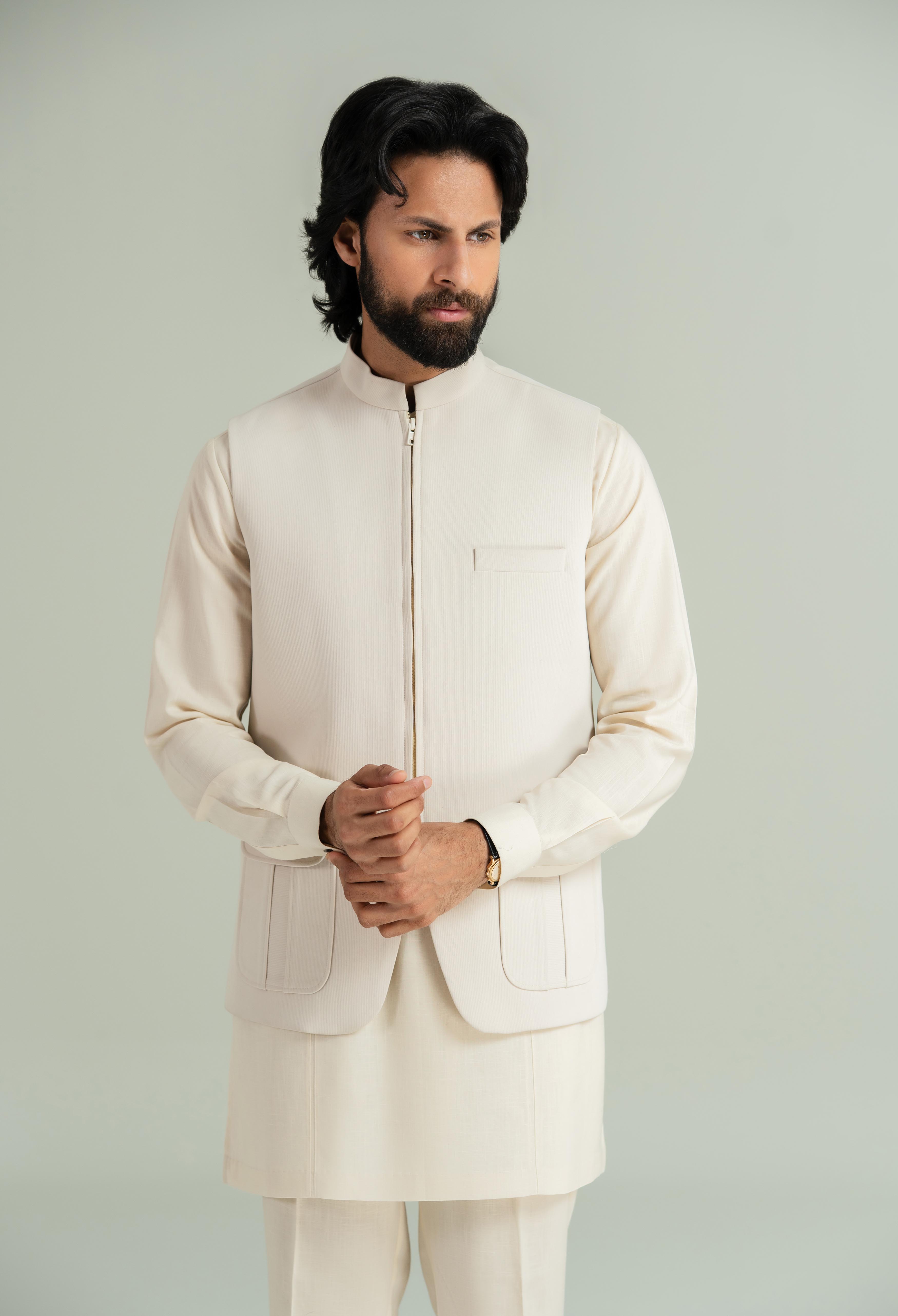 Creamy Beige Corduroy Waistcoat